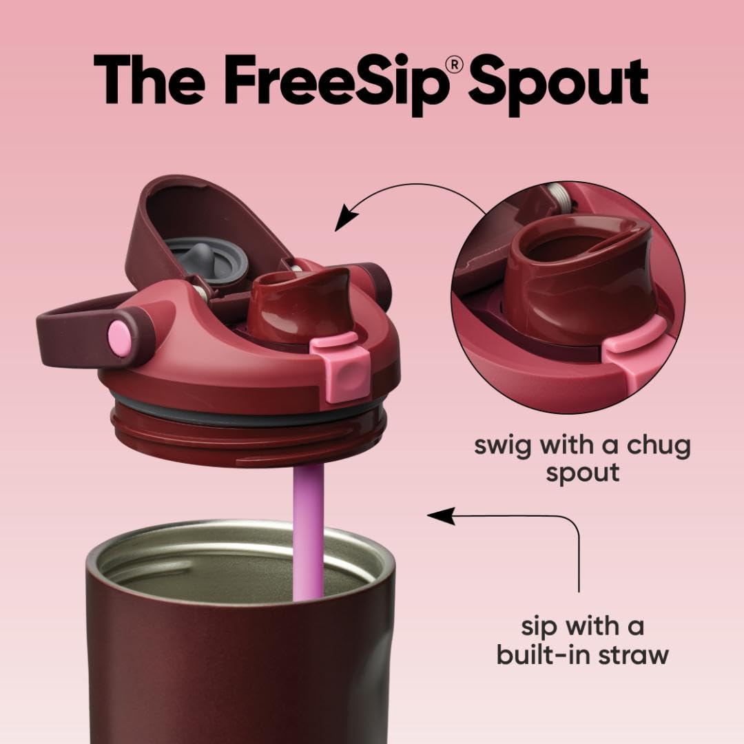 Owala FreeSip Sway Insulated Stainless Steel Water Bottle with Two-Way Spout, Built-In Straw and Bucket Handle, Made for Travel, School, and Sports, 40oz, BPA Free, Leak Proof, Black Cherry 🍁 All In One Marketplace Canada