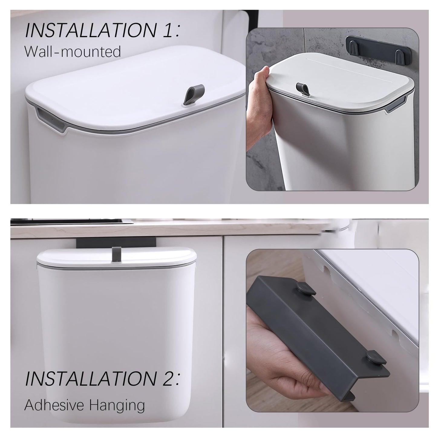 ELPHECO Compost Bin, 2.5 Gallon Hanging Trash Can with Lid, Kitchen Cabinet Door Under Sink Plastic Garbage Can Wall Mounted Slide Open, White 🍁 All In One Marketplace Canada