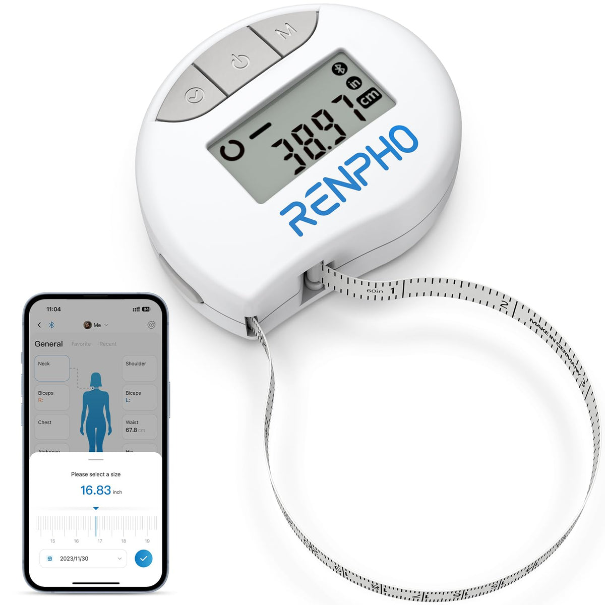Smart Tape Measure RENPHO Bluetooth Measuring Tapes for Body Measurement Muscle Gain Fitness Bodybuilding Retractable Circumferences Inches & cm 🍁 All In One Marketplace Canada