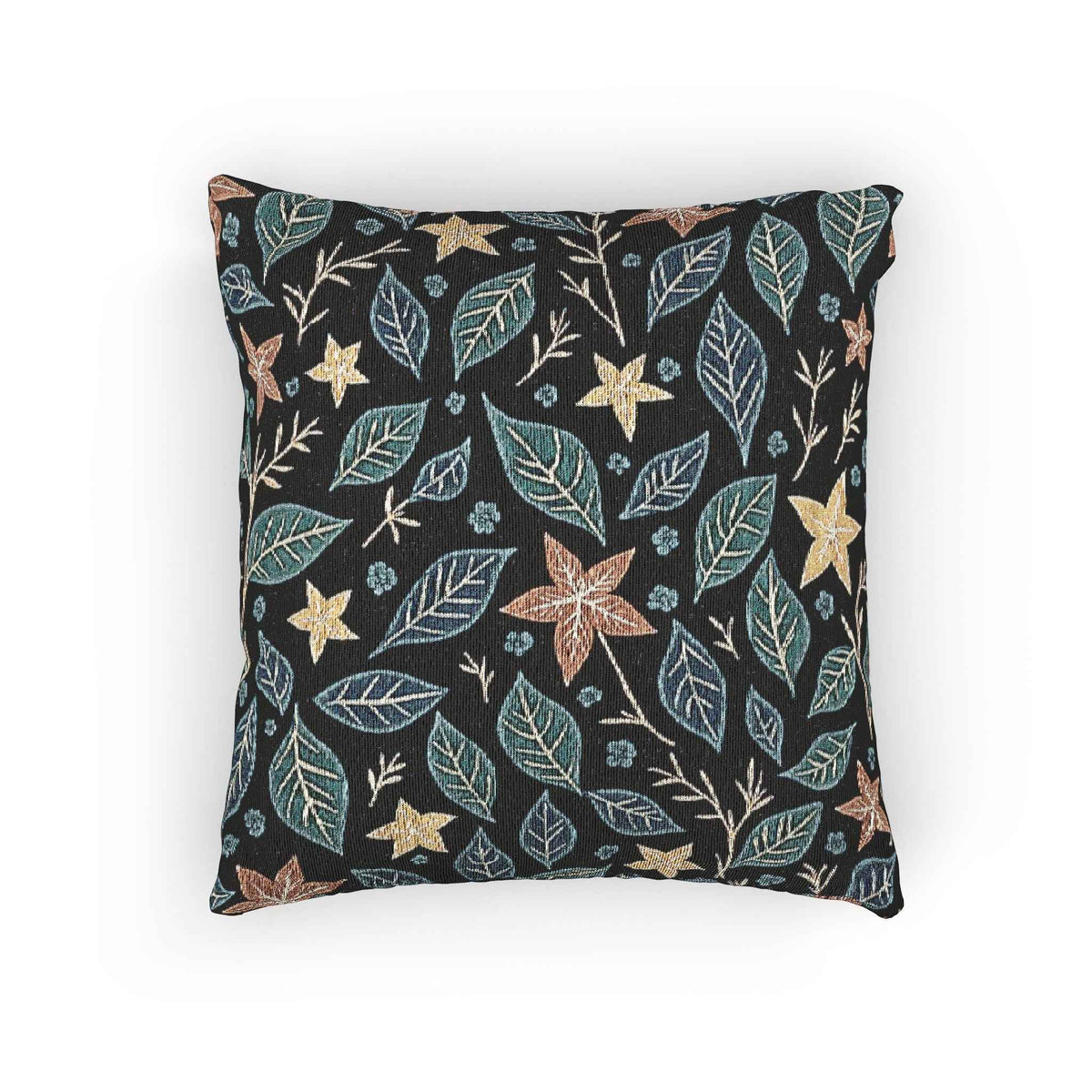 Floral Starleaf Pattern Woven Pillow | Botanical Night Leaves