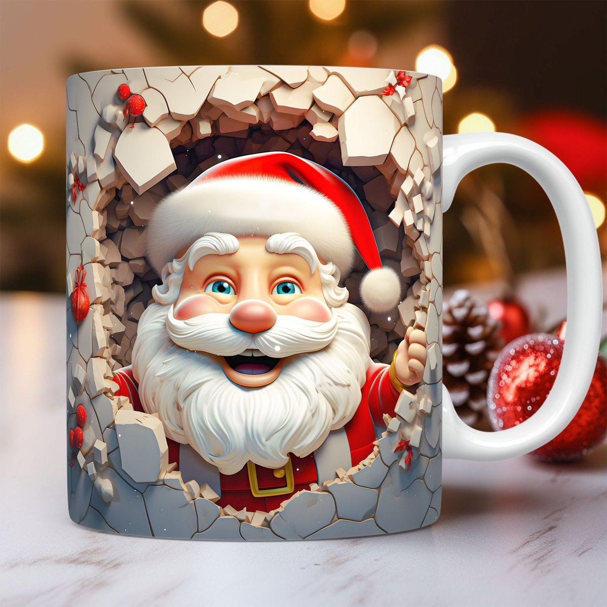 Creative 3D Christmas Ceramic Mug – Santa Claus Design