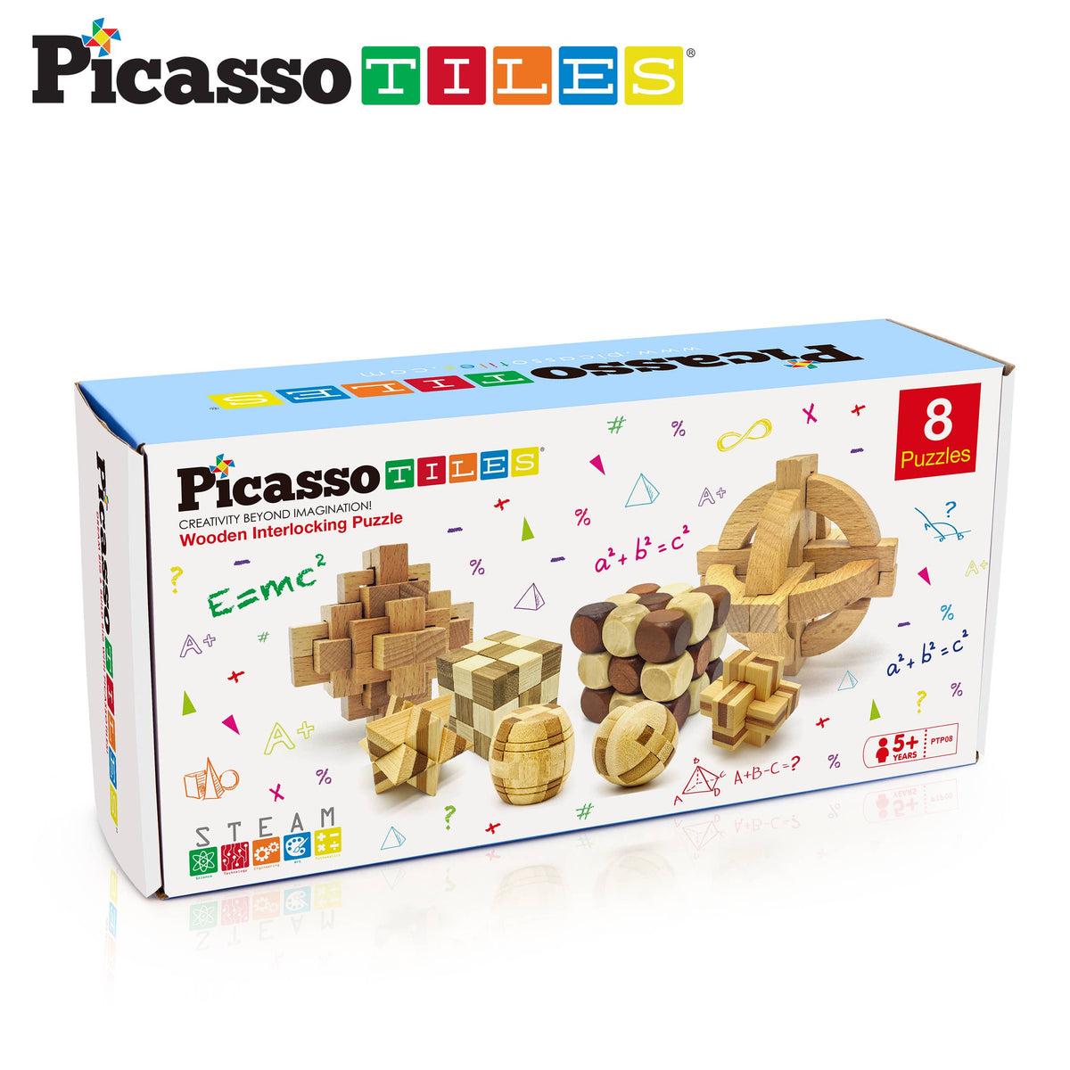 PicassoTiles - PicassoTiles 8PK Wooden Logic Puzzle - Ages 6+