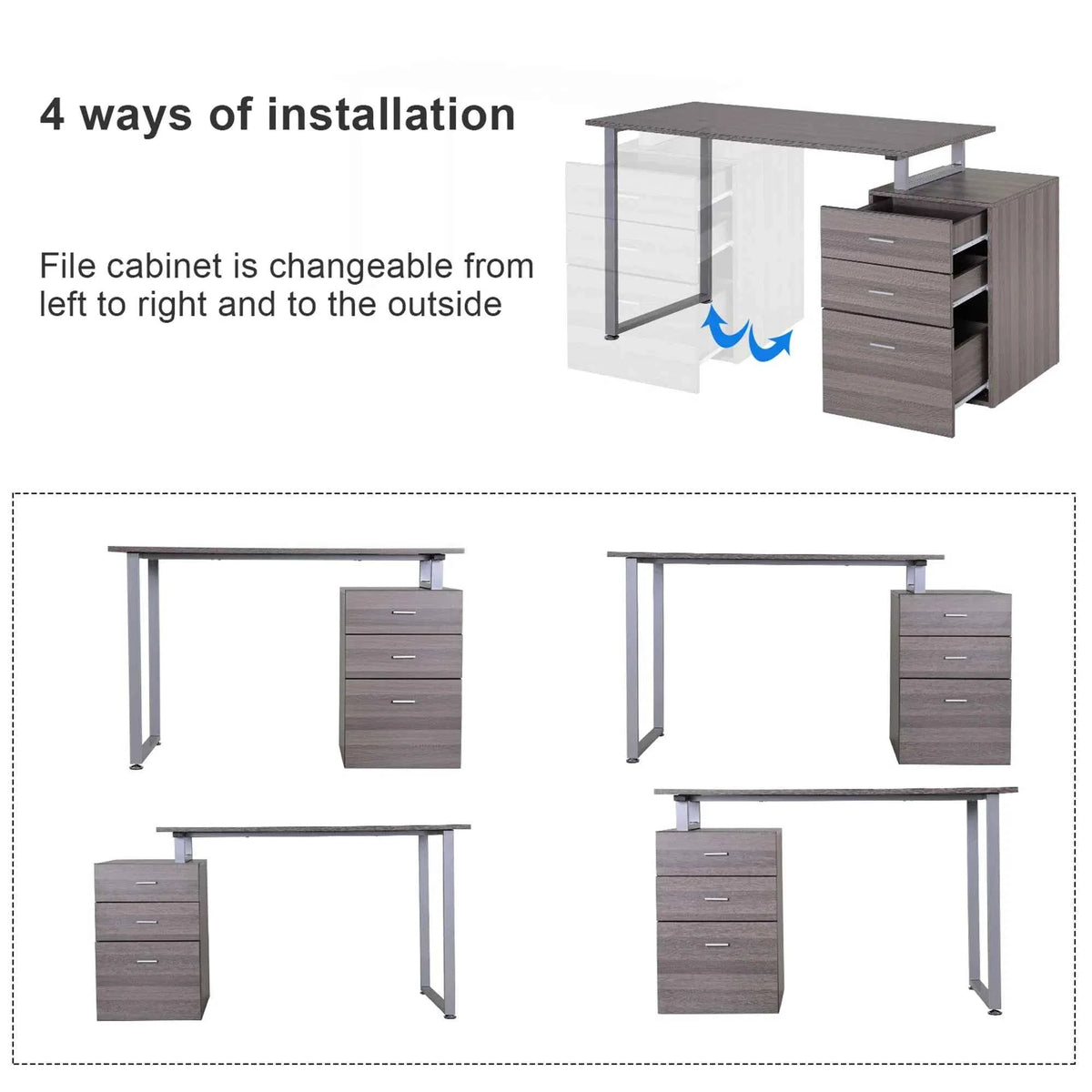 47-Inch L-Shaped Computer Desk – Reversible File Drawers & Metal Frame, Dark Wood Grain (United States & Canada Delivery Only)