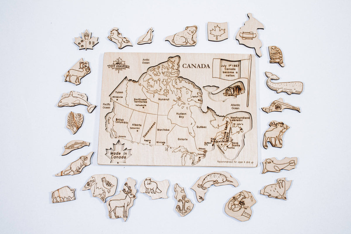 Toy Maker of Lunenburg - Kids Canada Map Puzzle with Native Animals - Made In Canada - High Quality - Ages 4–8