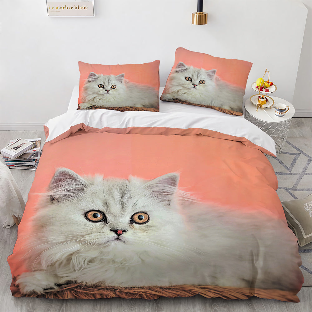White Cute Cat Duvet Cover Bedding Set