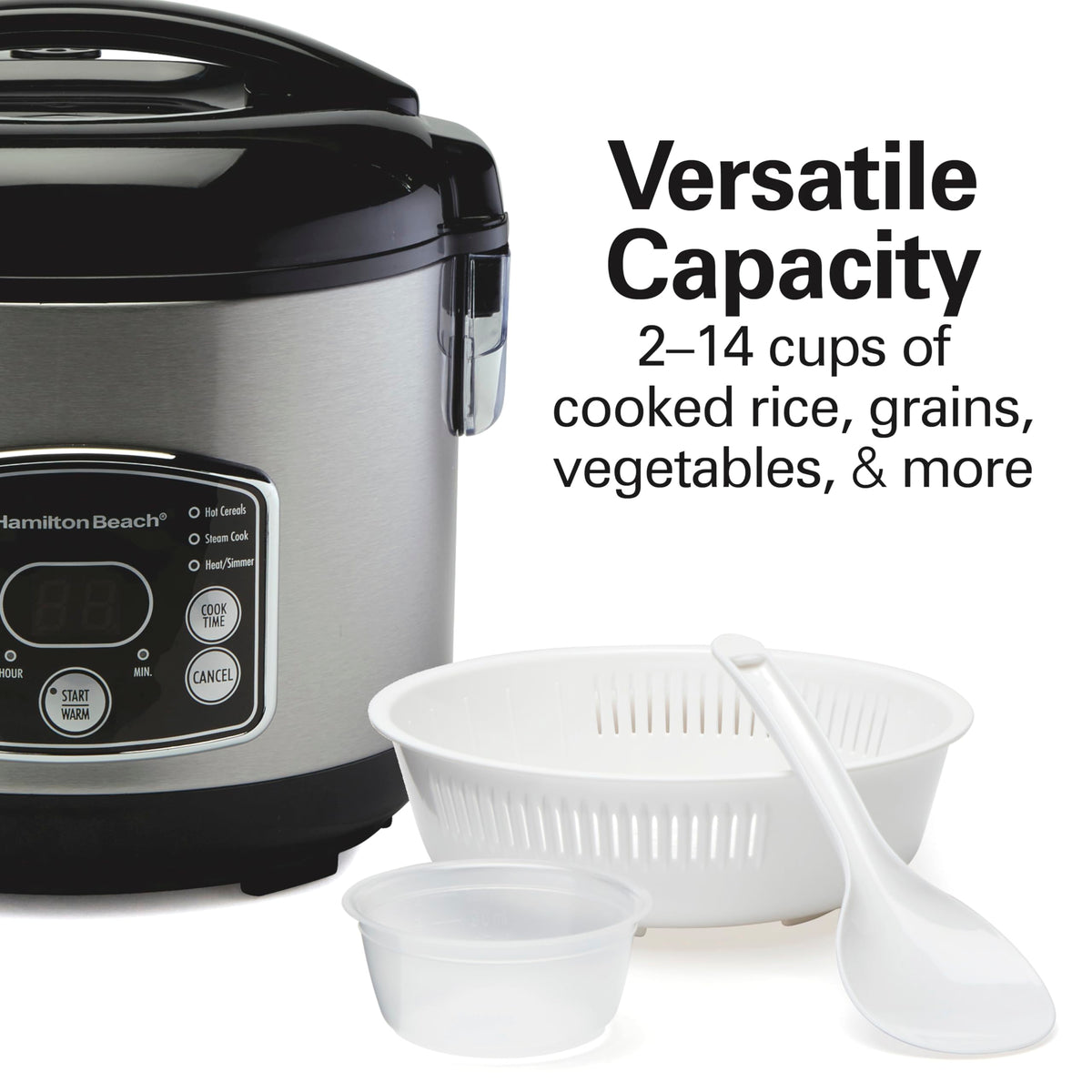 Hamilton Beach Digital Programmable Rice Cooker & Food Steamer, 14 Cups Cooked (7 Cups Uncooked), Stainless Steel, Steam & Rinse Basket, Delay Start, Model 37548MN 🍁 All In One Marketplace Canada