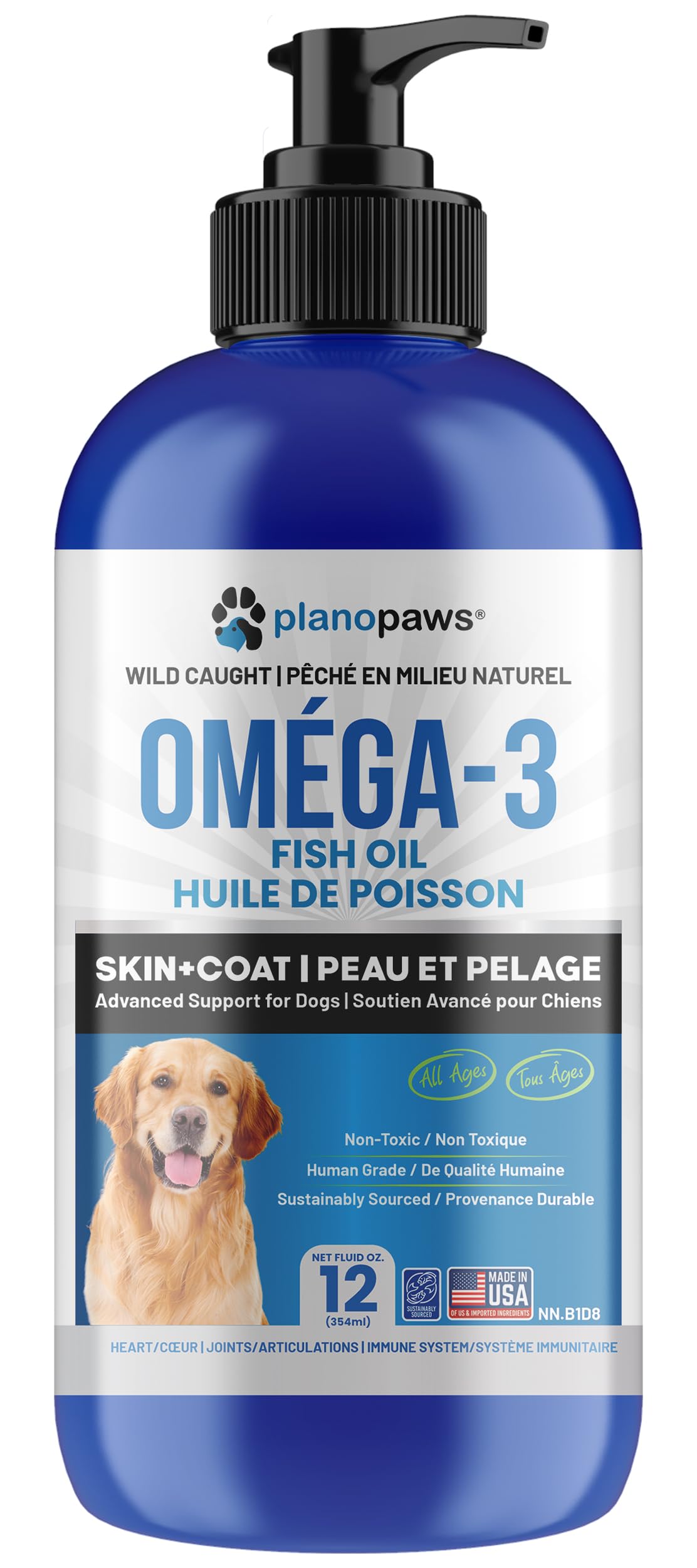Omega 3 Fish Oil for Dogs – Liquid Dog Fish Oil Supplement – Supports Skin & Coat Health – Joint, Brain & Heart Support – for All Breeds & Ages 🍁 All In One Marketplace Canada