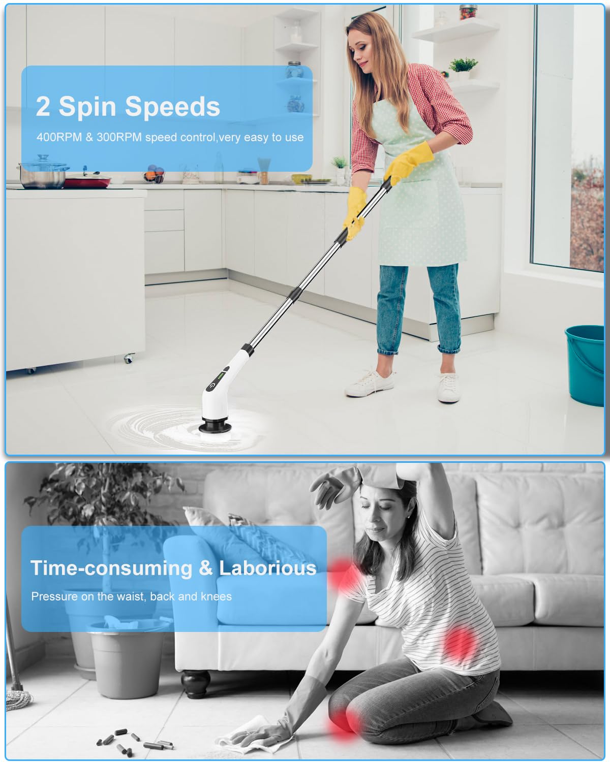 Leebein Electric Spin Scrubber, Cordless Cleaning Brush with 8 Replaceable Brush Heads, Tub and Floor Tile Power Scrubber Dual Speed with Adjustable & Detachable Handle for Bathroom Cleaning 🍁 All In One Marketplace Canada
