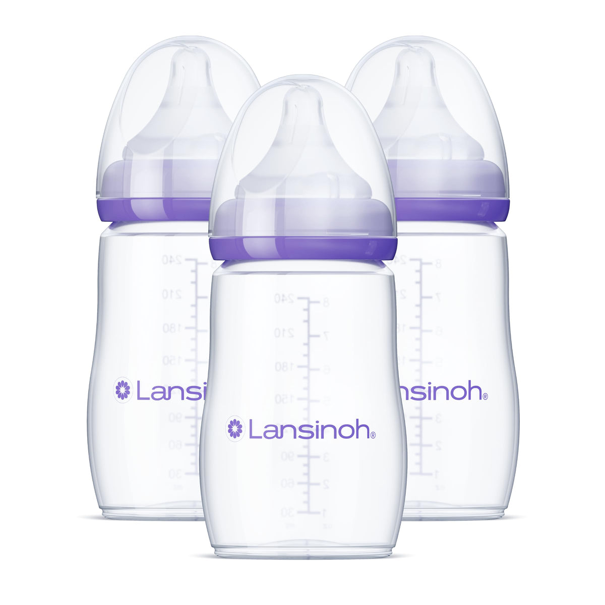 Lansinoh Anti-Colic Baby Bottles for Breastfeeding Babies, 240 ml (8 Ounces), 3 Count, Includes 3 Medium Flow Nipples, Size M 🍁 All In One Marketplace Canada
