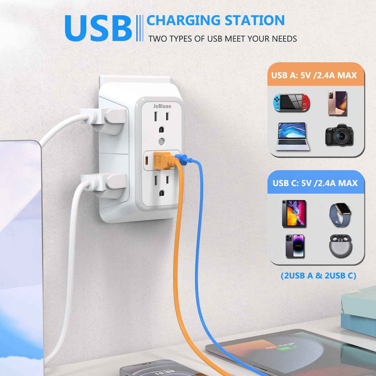 2 Pack Outlet Extender Surge Protector, 6 Outlet Splitter with 4 USB Outlet (2 USB A,2 USB C), 3Sided Power Strip with Adapter Spaced Outlets for Home, Office, Travel(White) 🍁 All In One Marketplace Canada
