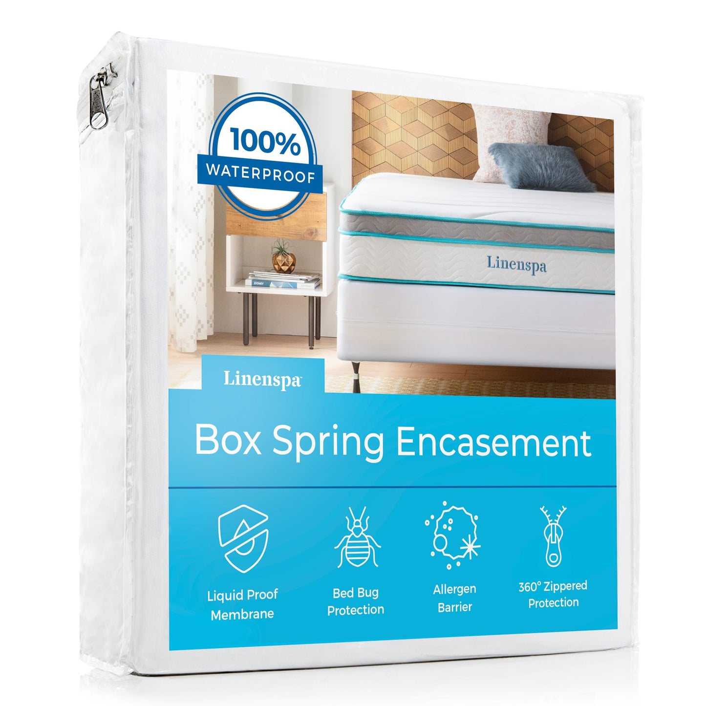 LINENSPA Waterproof Bed Bug Proof Box Spring Encasement Protector - Blocks out Liquids, Bed Bugs, Dust Mites and Allergens - Queen 🍁 All In One Marketplace Canada