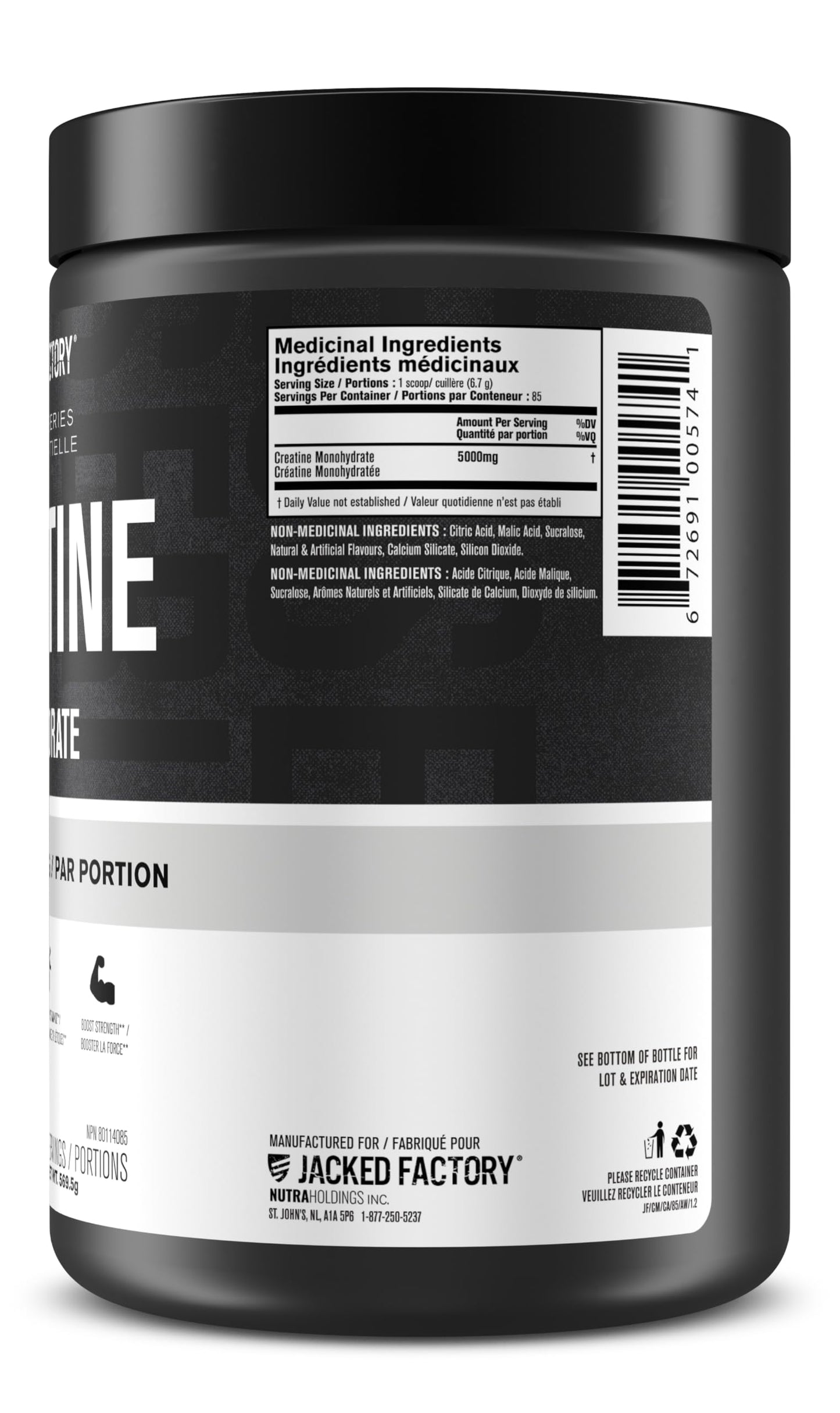 Jacked Factory Creatine Monohydrate Powder - Canadian-Owned Informed Choice Certified Supplement for Increased Muscle Mass*, Improved Strength, Power, & Performance** - 85 Servings, Arctic White 🍁 All In One Marketplace Canada