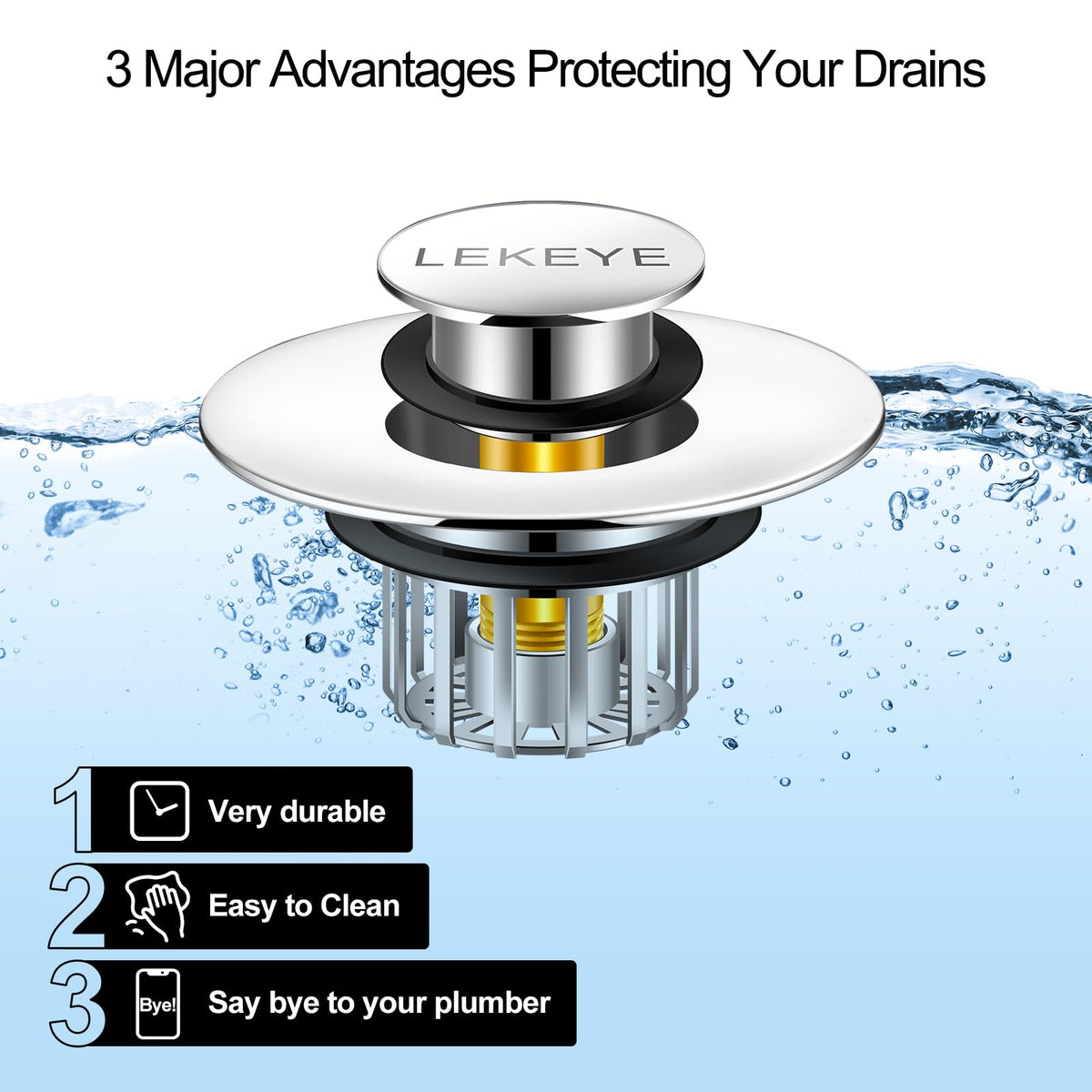 LEKEYE Tub Stopper | Shower Drain Hair Catcher | Pop-up Drain Stopper with Strainer | Bathroom Bathtub Plug | Drain Protector for 1-1/2 to 1-3/4" Bath Drain Hole 🍁 All In One Marketplace Canada