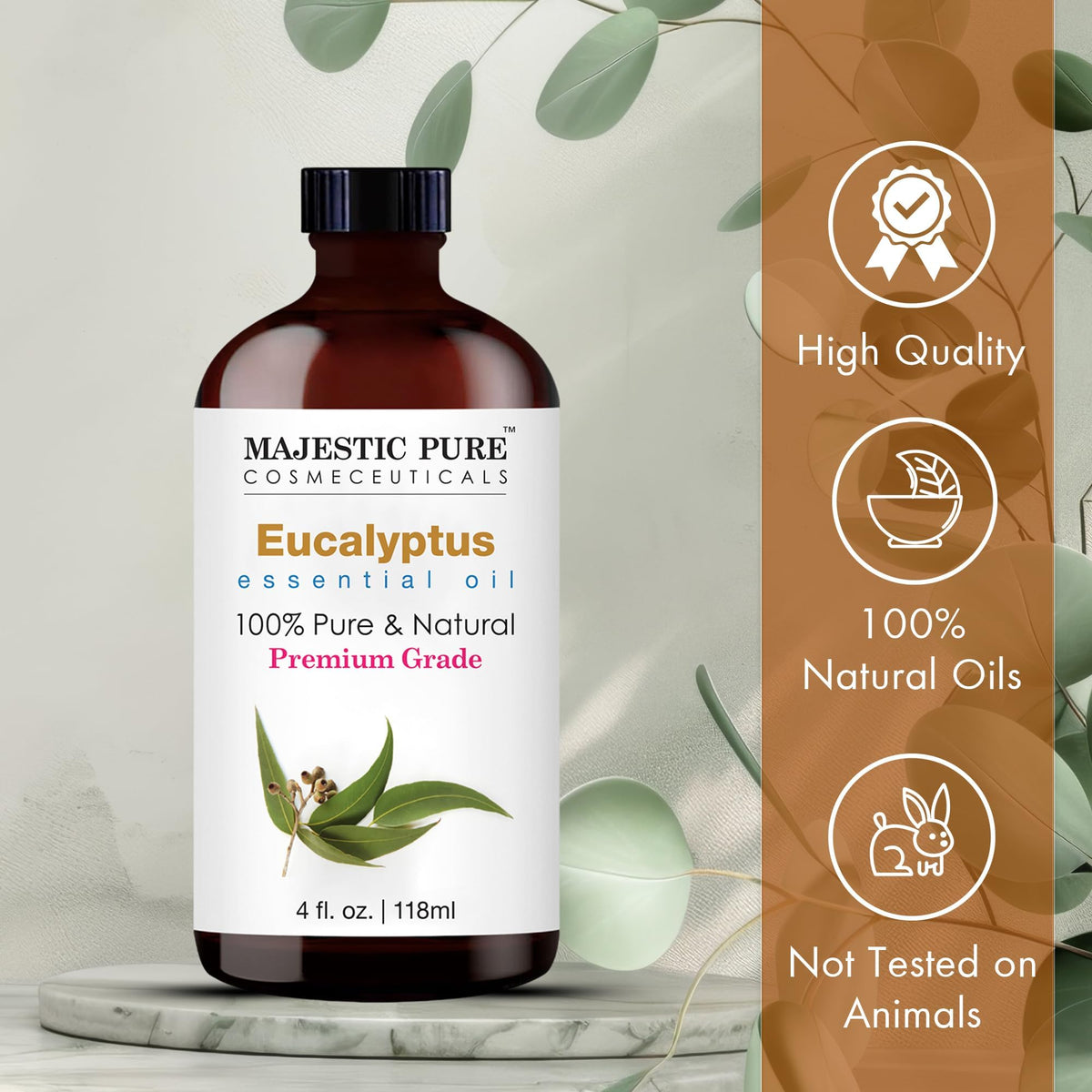 Majestic Pure Eucalyptus Essential Oil - Huge 118 ml - 100% Pure and Natural Oil for Soap Making Scent- Premium Grade with Glass Dropper 🍁 All In One Marketplace Canada