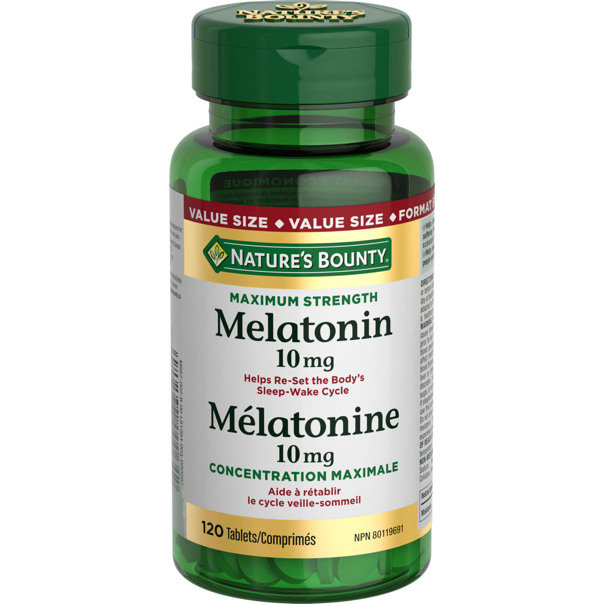 NATURE'S BOUNTY Maximum Strength Melatonin, 10 mg, Value Size, Helps Reset Sleep-wake Cycle, Helps Increase Total Sleep Time, Fall Asleep Faster, Fights Jet Lag, 120 Tablets, 44 g 🍁 All In One Marketplace Canada