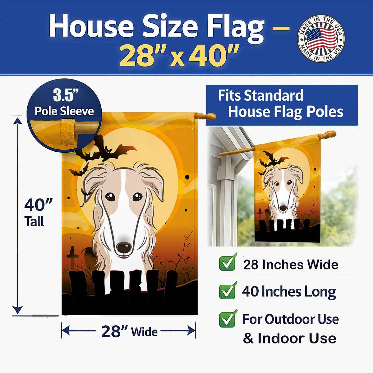 Caroline's Treasures BB1786CHF Halloween Borzoi Canvas House Size Flag, Multicolor, Large