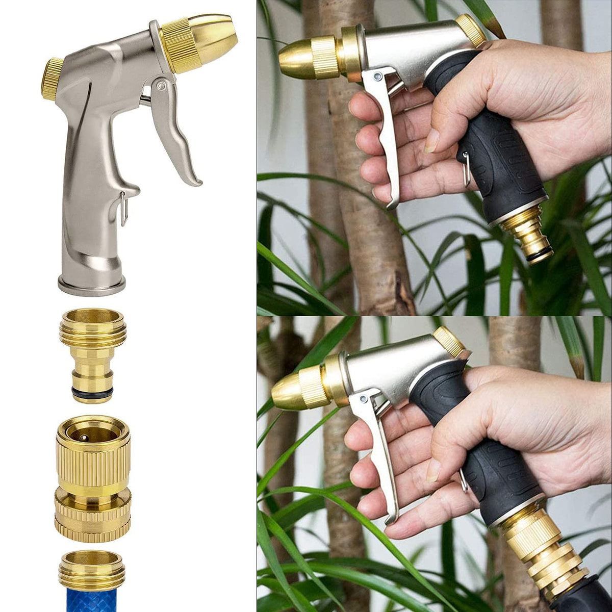 Garden Hose Quick Connectors, Solid Brass 3/4 inch GHT Thread Easy Connect Fittings No-Leak Water Hose Male Female Value Pack (5 Set) with 10pcs Extra Rubber 🍁 All In One Marketplace Canada