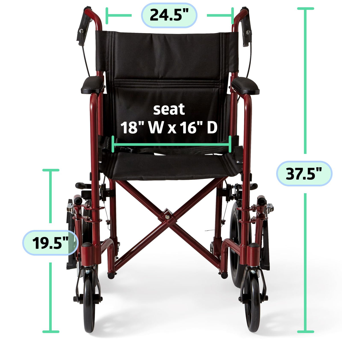 Medline Lightweight Transport Wheelchair with Handbrakes, Folding Transport Chair for Adults has 12 inch Wheels, Red 🍁 All In One Marketplace Canada