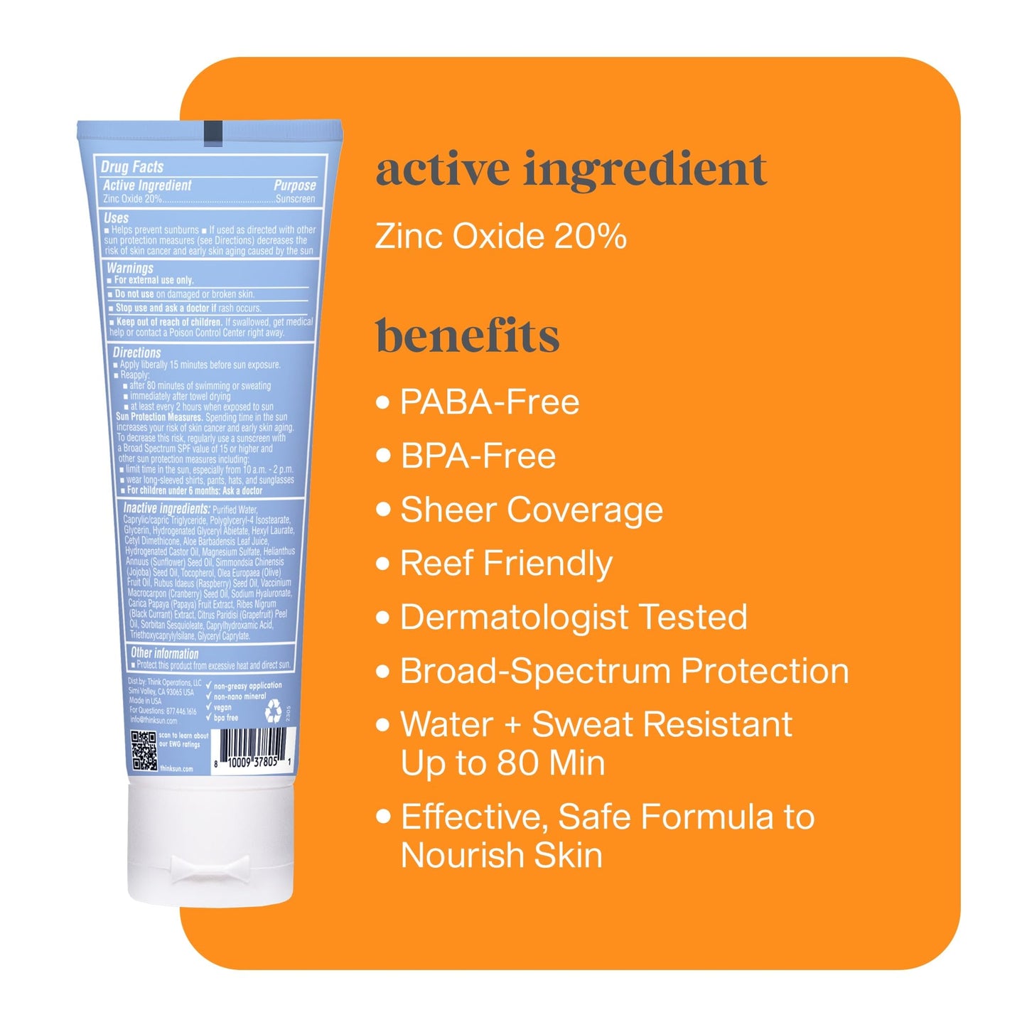 Thinksport Mineral Sunscreen, SPF 30 Clear Zinc Oxide Sunscreen, 3 Fl Oz, Water Resistant Reef Safe Sunscreen, Vegan Broad Spectrum body & face sunscreen sun lotion 🍁 All In One Marketplace Canada