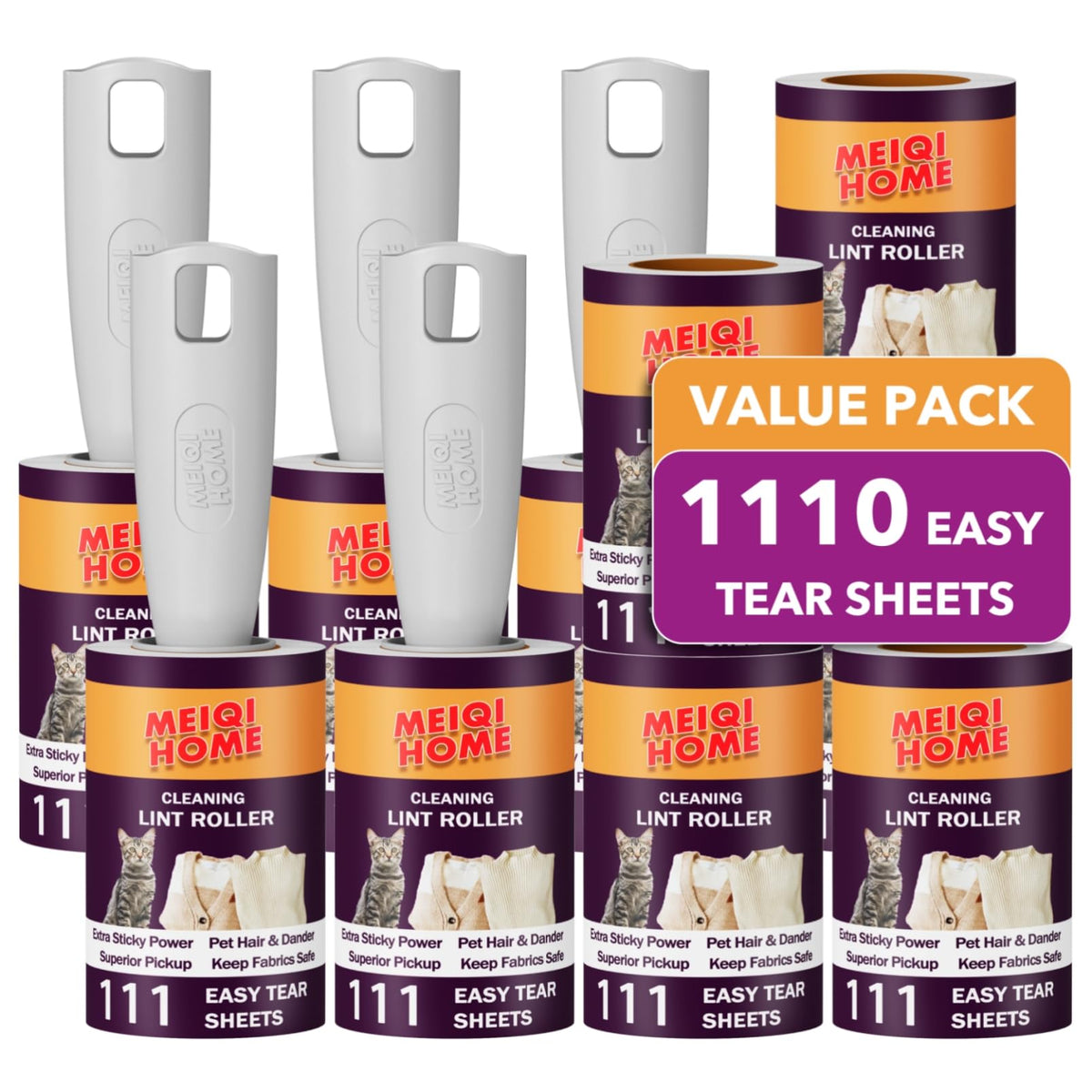 Lint Rollers for Pet Hair Extra Sticky, 1110 Sheets Mega Value Set Lint Roller with 5 Upgraded Handles, 10 Rollers Portable Pet Lint Remover for Clothes, Furniture, Carpet, Dog & Cat Hair Removal 🍁 All In One Marketplace Canada