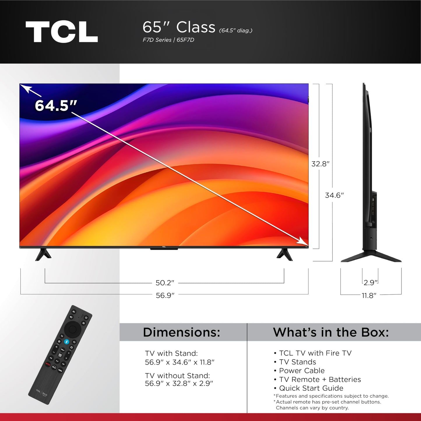 TCL 65" F7D Class 4K UHD HDR QLED Smart TV with Fire TV – 65F7D 🍁 All In One Marketplace Canada