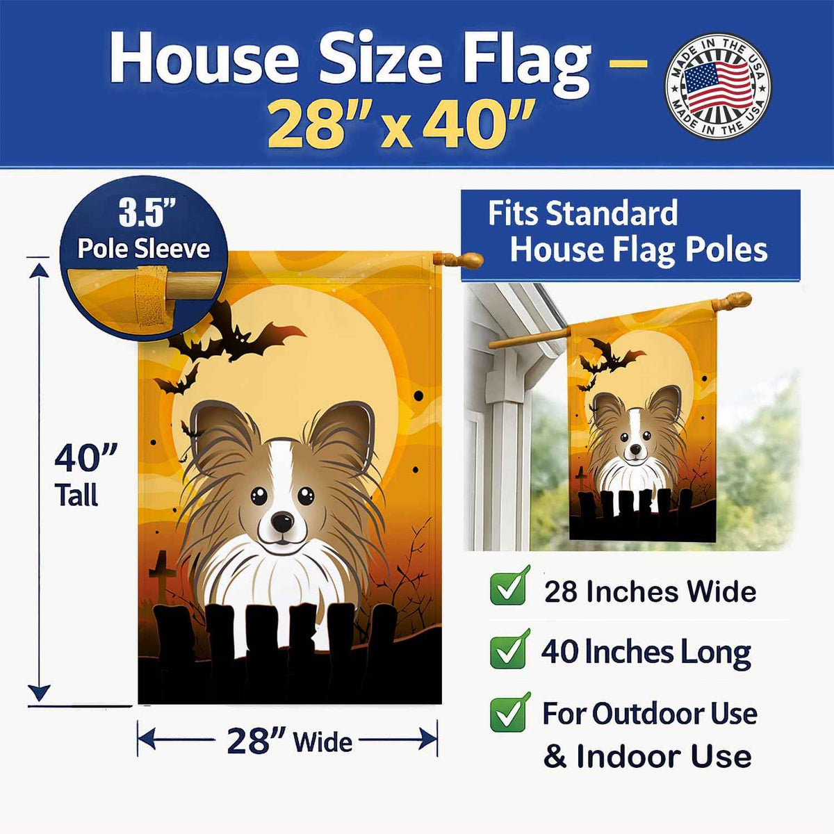Caroline's Treasures BB1806CHF Halloween Papillon Canvas House Size Flag, Multicolor, Large