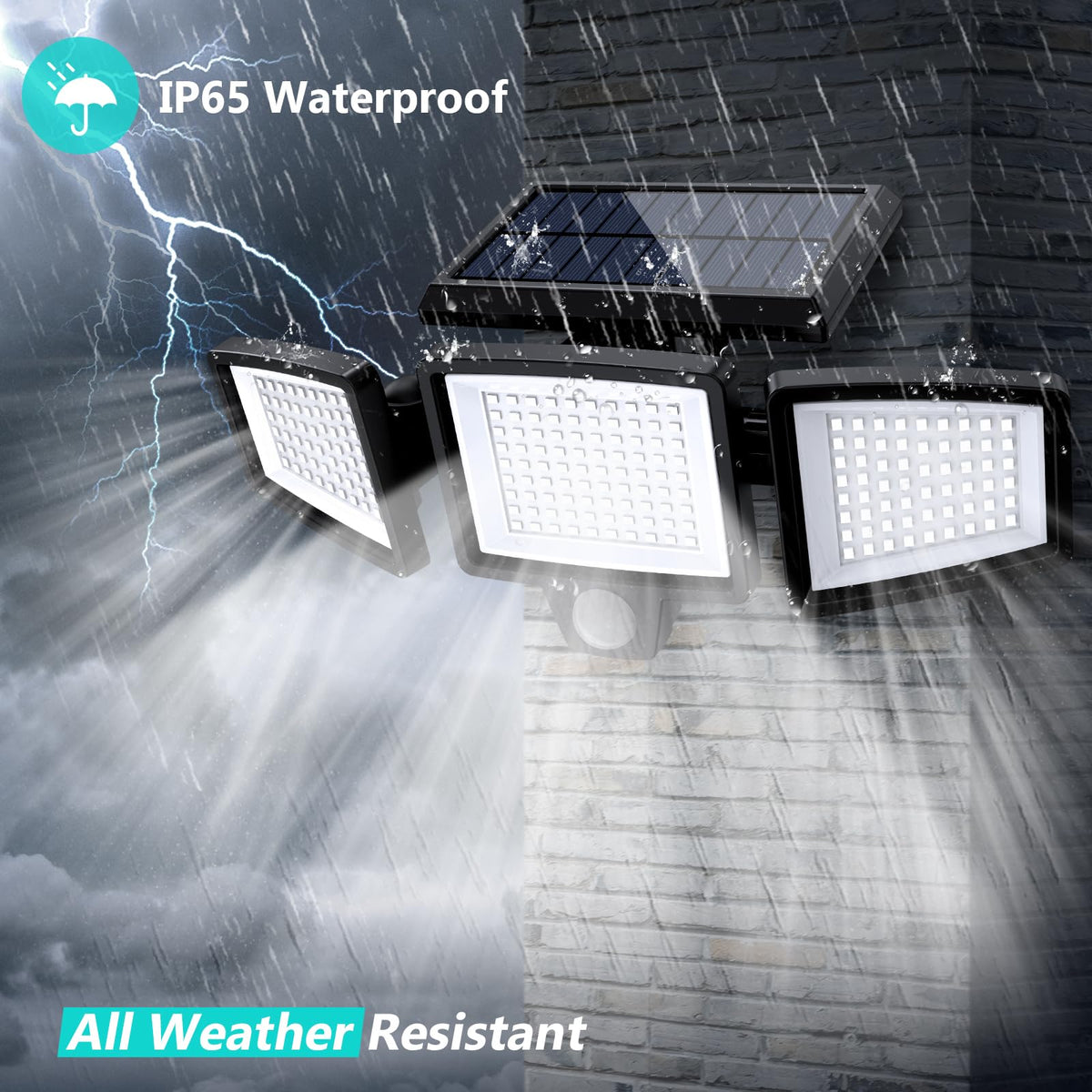 Solar Motion Sensor Outdoor Lights - 2500LM Bright LED Security Flood Light - Adjustable 3 Head Night Lighting Solar Powered IP65 Waterproof with Remote for Outside Garage Yard 🍁 All In One Marketplace Canada