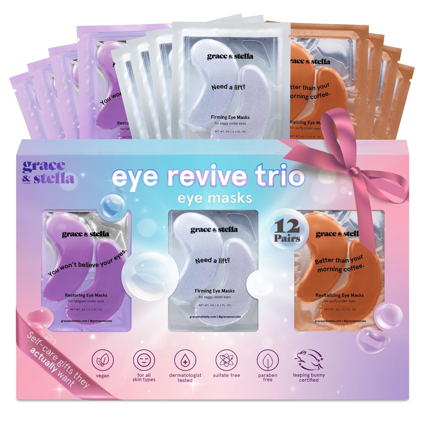 grace & stella Under Eye Patches (12 pairs) Eye Masks for Dark Circles and Puffiness - Birthday Gifts for Women, Bachelorette Party Favors, Bridesmaid Proposal Gifts, Self Care, Spa, Relaxation, Vegan 🍁 All In One Marketplace Canada