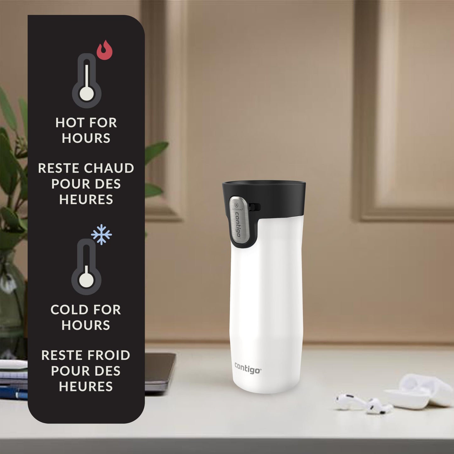 Contigo West Loop 3.0 Stainless Steel Travel Mug with Tea-Bag Hook & Spill-Proof Lid, Vacuum-Insulated Reusable Cup Coffee and Tea, 16 oz (473 mL), Salt - Keeps Drinks Hot up to 11 Hours 🍁 All In One Marketplace Canada