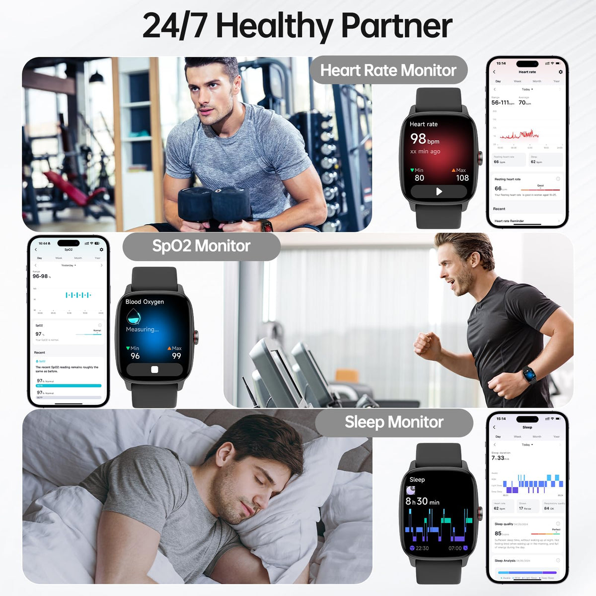 Smart Watch for Men Women, Bluetooth Call Smartwatch with AI Voice, 1.85" HD DIY Dial Fitness Watch, Heart Rate/SpO2/Steps/Sleep Monitor, 100+ Sports Modes, IP68 Waterproof Watch for Android iOS 🍁 All In One Marketplace Canada