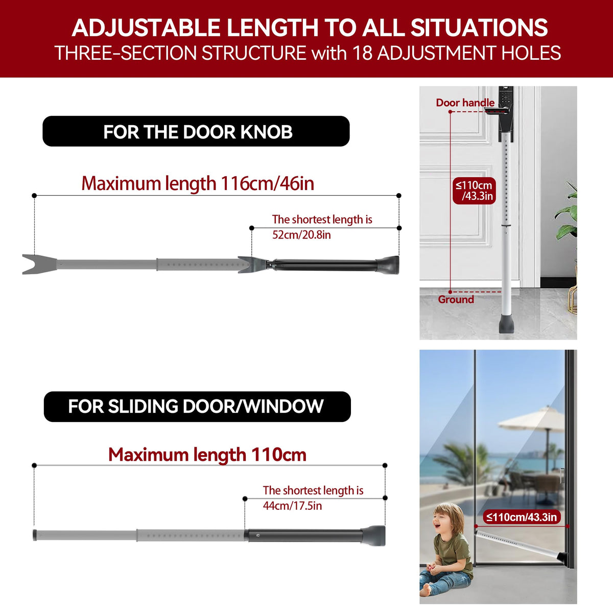 AceMining Upgraded Door Security Bar & Sliding Patio Door Security Bar, Heavy Duty Security Door Stoppers Adjustable Door Jammer for Home, Apartment, Travel (1 Pack,White) 🍁 All In One Marketplace Canada