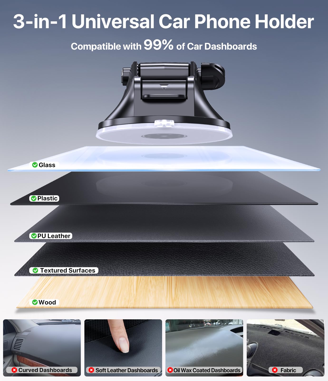 Miracase [2026 Upgraded Strong Military Grade Suction Cup] Car Phone Holder for Cars Dashboard Windscreen Air Vent Desk, 4 in 1 Mobile Phone Mount Automobile Cradle Stand for All Smartphones 🍁 All In One Marketplace Canada
