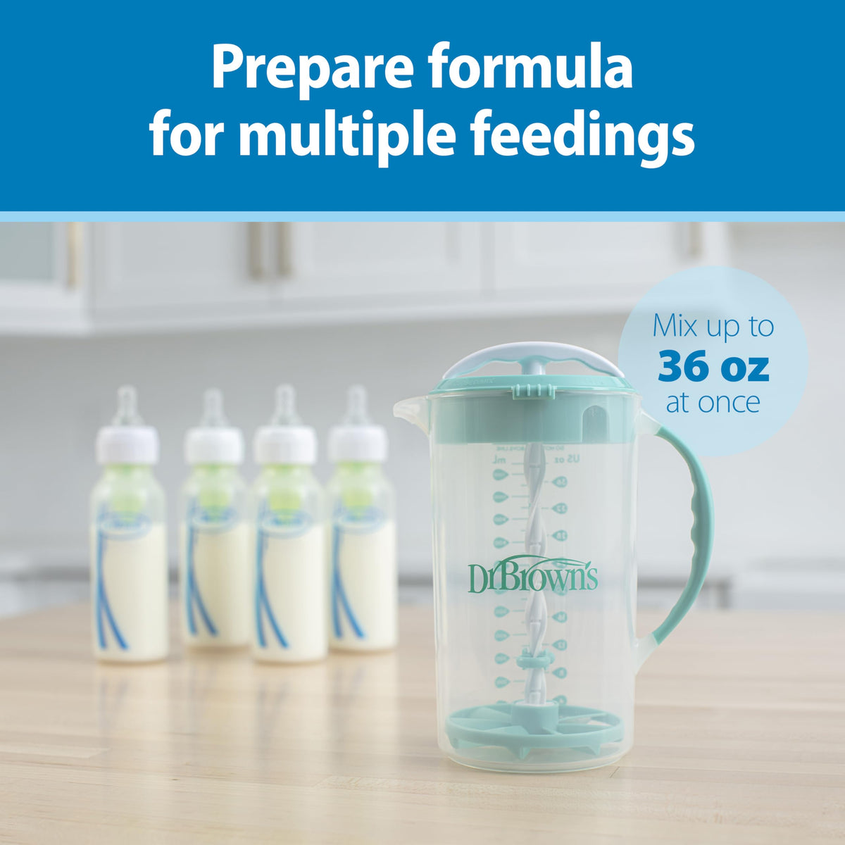 Dr. Brown's Baby Formula Mixing Pitcher with Adjustable Stopper, Locking Lid, & No Drip Spout, 32oz, BPA Free, Blue 🍁 All In One Marketplace Canada