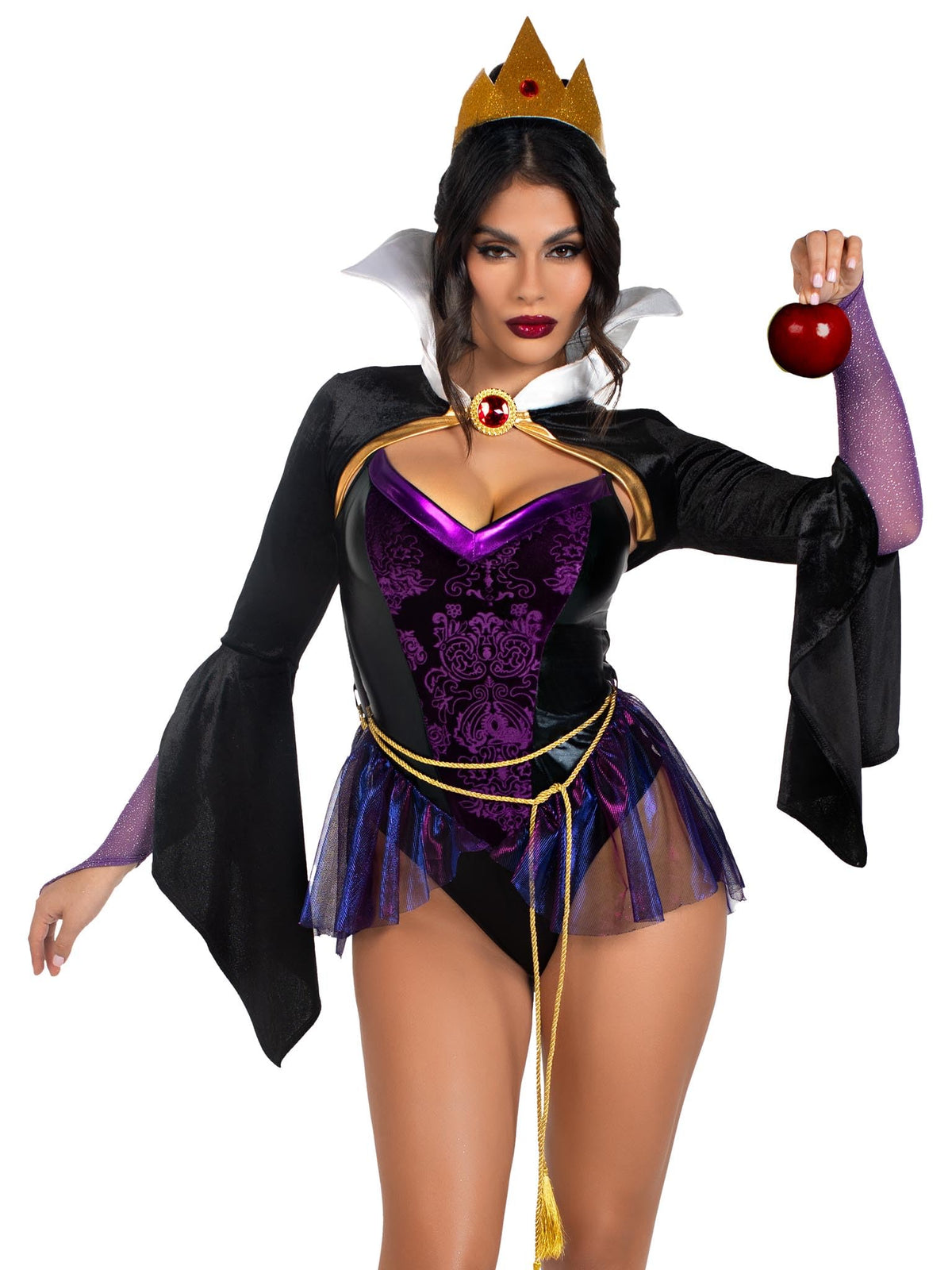 Leg Avenue Womens 4 Pc Poison Apple Queen Halloween Costume for Women, Black/Purple, Large
