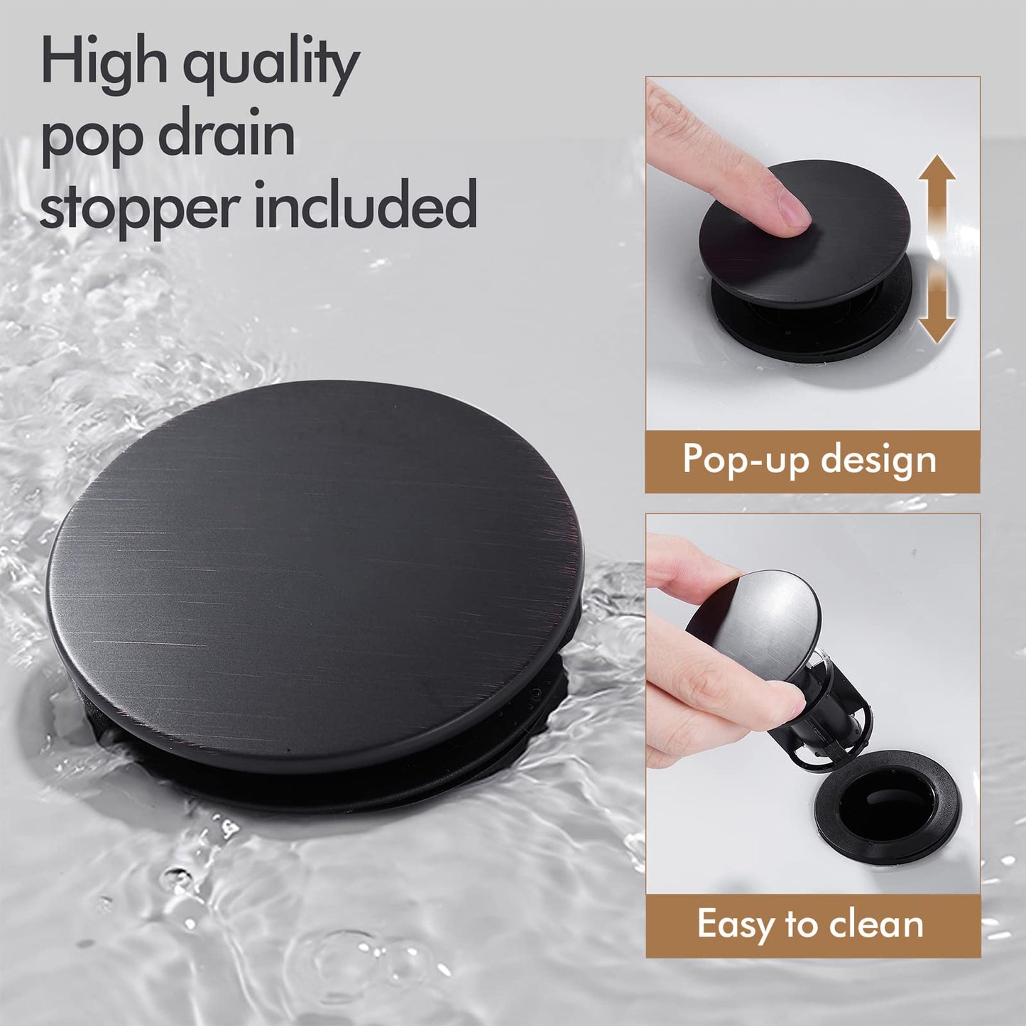 Fransiton Black Bathroom Faucet Bathroom taps 1 or 3 Hole Bathroom Sink Faucet Single Handle washroom Waterfall Faucet with Deck and Pop-up Drain 🍁 All In One Marketplace Canada