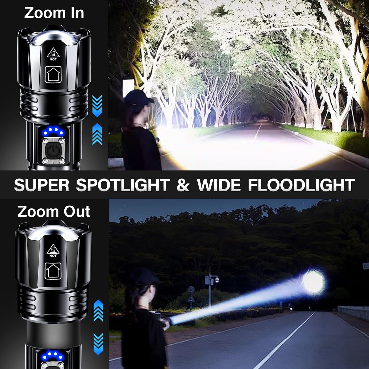 AKNEAR Rechargeable LED Flashlight High Lumens, Super Bright Flashlights with Zoomable & USB C Rechargeable & 5 Light Mode & IPX-7 Waterproof, Powerful Flash Light (2, Standard Display) 🍁 All In One Marketplace Canada