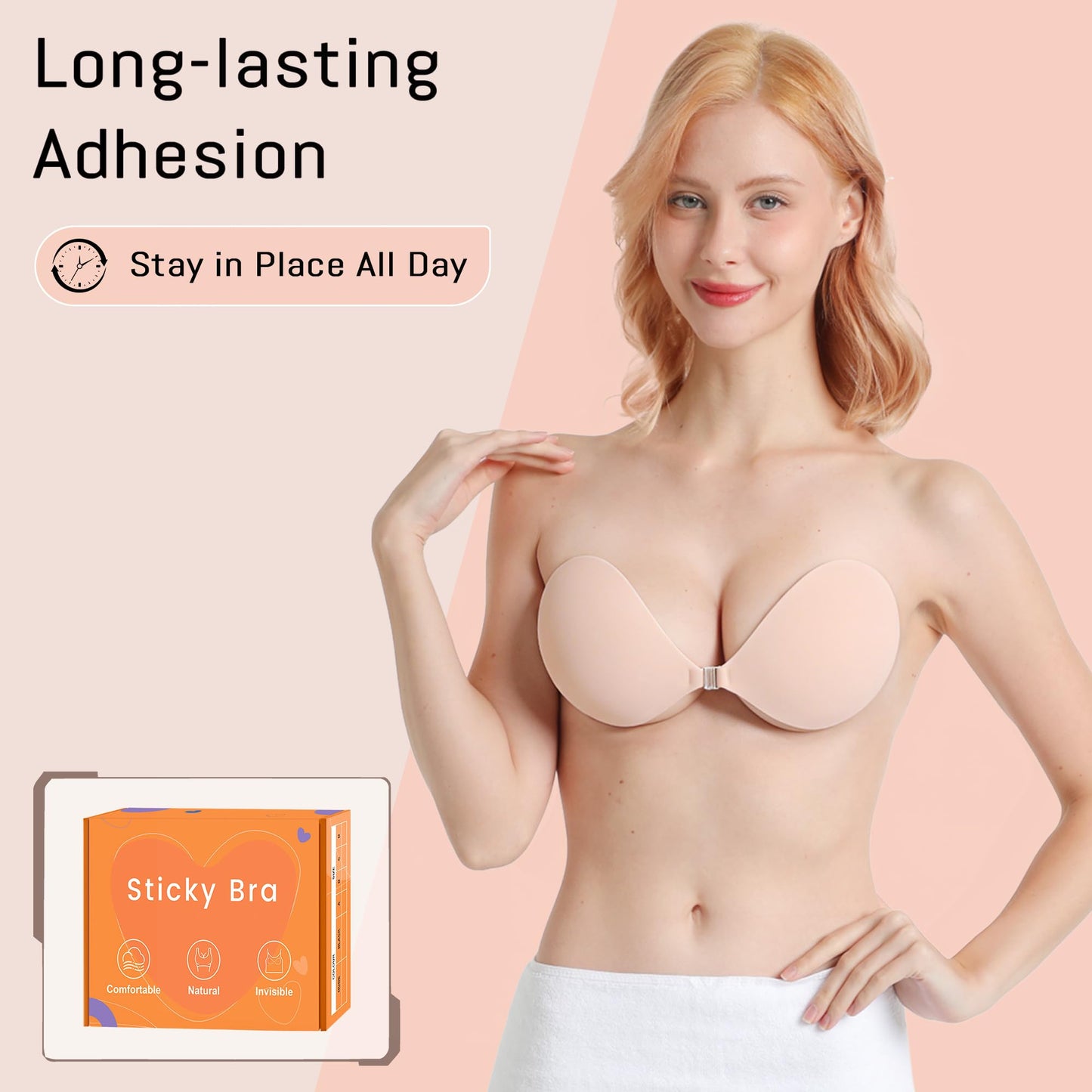 GKHWON Adhesive Bra Strapless Backless Invisible Push Up Sticky Bra with Silicone Nipple Covers Reusable Beige+Black B 🍁 All In One Marketplace Canada