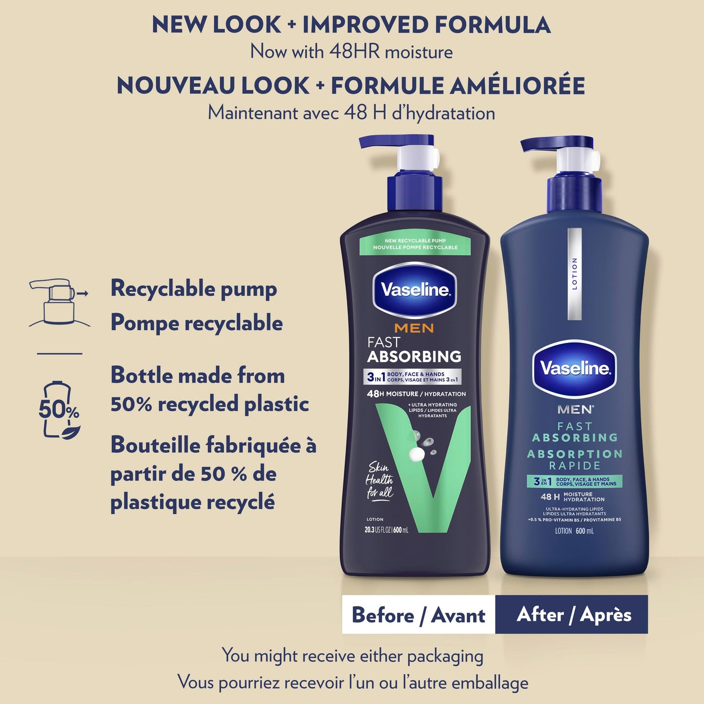 Vaseline Men 3 in 1 Body, Face & Hands Lotion 48 H Dry skin moisturizer, Fast Absorbing with Ultra hydrating lipids, 600 ml (3-pack) 🍁 All In One Marketplace Canada