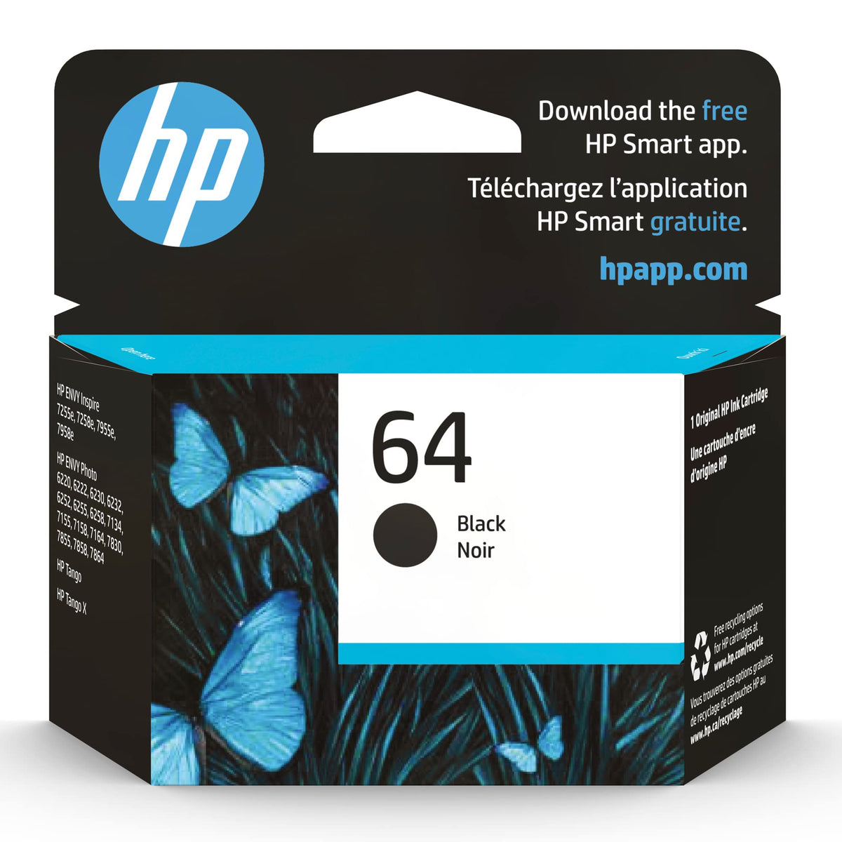 Original HP 64 Black Ink Cartridge | Works with HP ENVY Photo 6200, 7100, 7800 Series | Eligible for Instant Ink | N9J90AN 🍁 All In One Marketplace Canada