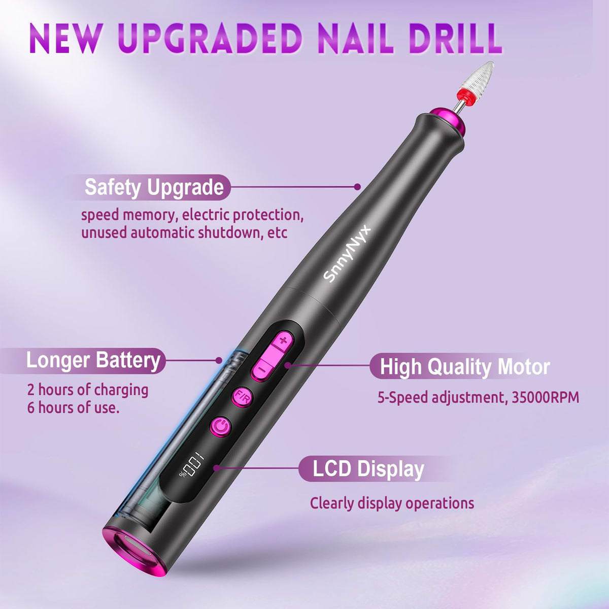 SnnyNyx Cordless Electric Nail Drill 35000 RPM, Professional Portable Nail File for Acrylic Nails & Gel Polish Removal, Low Vibration & Heat E-file with 11 Drill Bits, Salon-Quality Manicure Pedicure Kit (Matte Gray) 🍁 All In One Marketplace Canada
