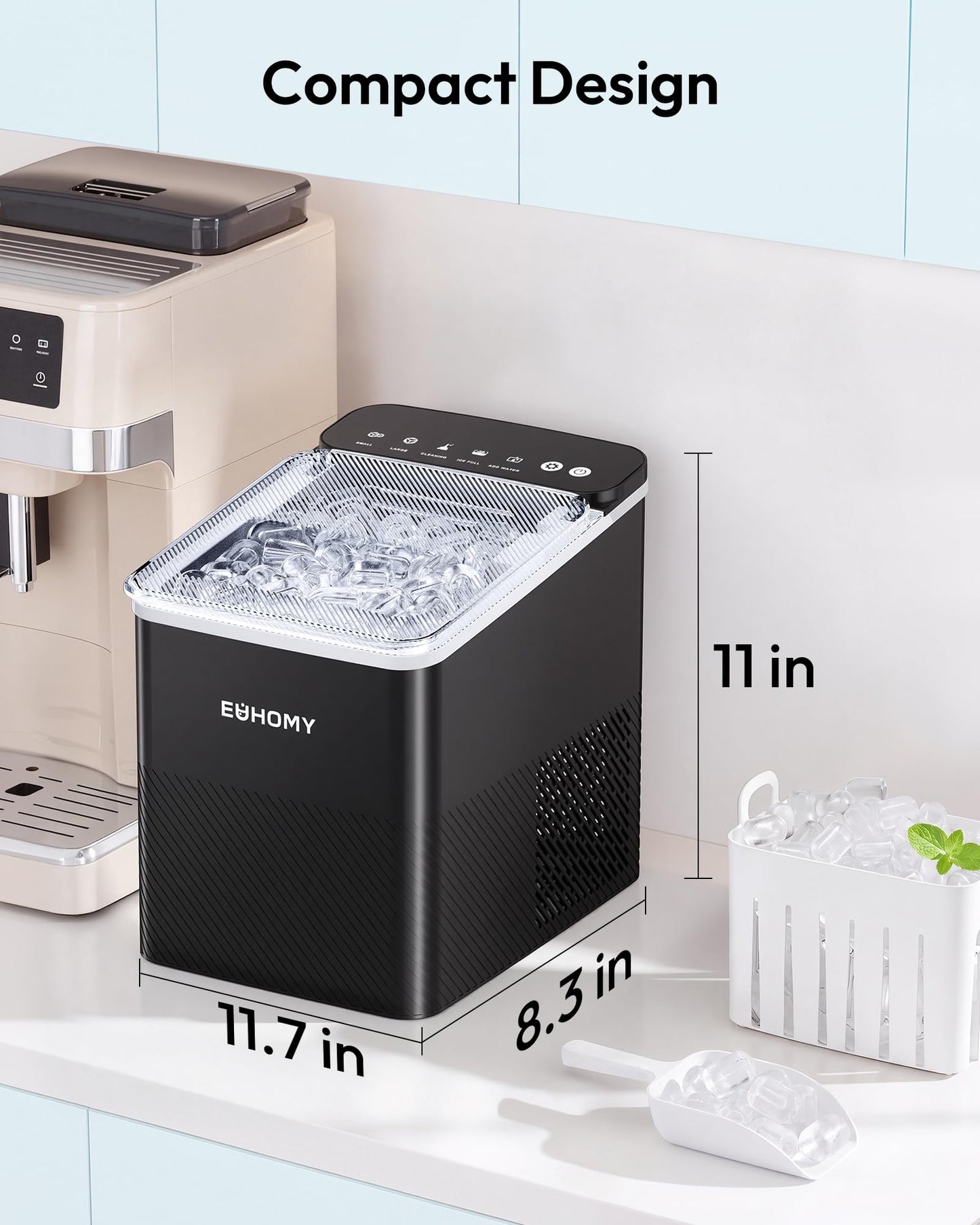 EUHOMY Countertop Ice Maker, 26.5 lbs/24H Portable Ice Machine with Ice Scoop & Basket, Fast 6-10 Mins Ice Making, 2 Ice Sizes, Ideal for Home, Kitchen, RV, Party 🍁 All In One Marketplace Canada