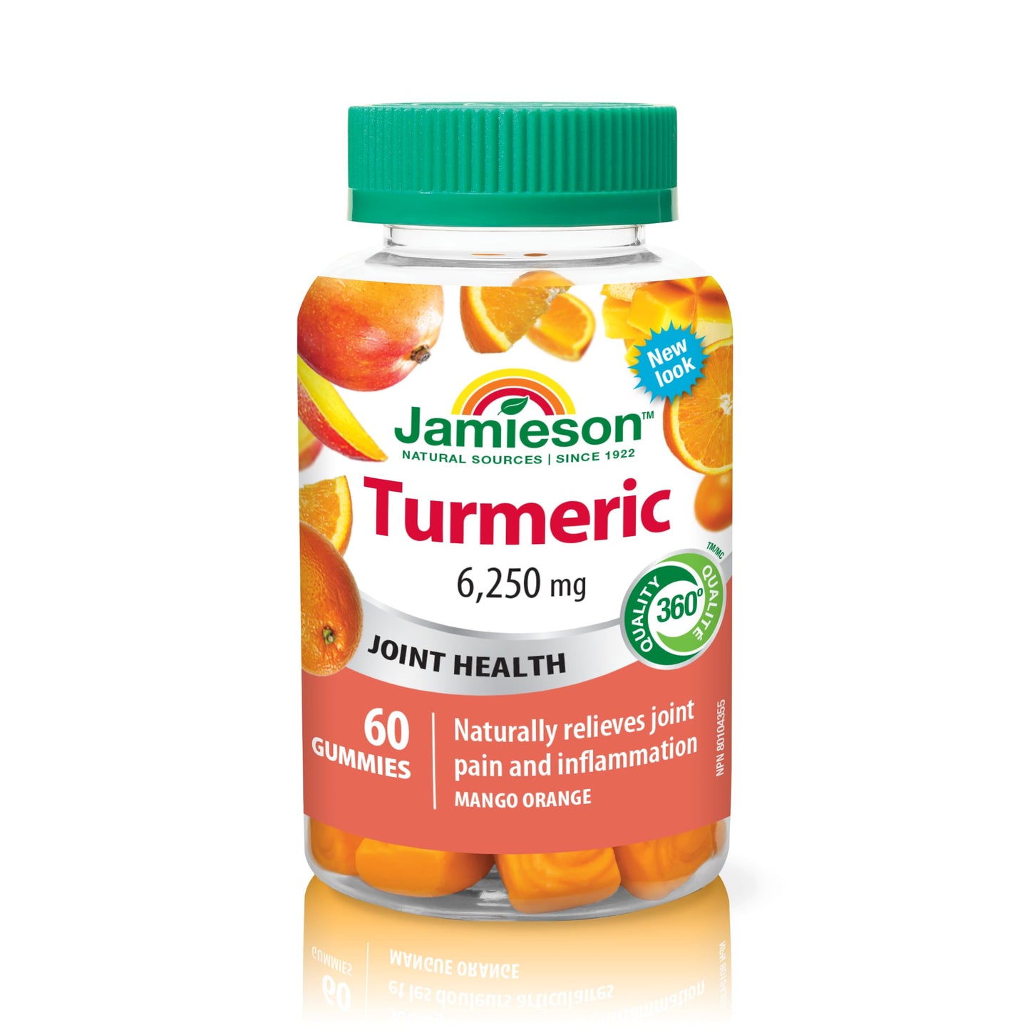 Jamieson Turmeric Gummies Mango Orange Flavour, Provides Natural Joint Pain Relief and Supports Inflammation, Potent Antioxidant. Vegetarian, Non-GMO, Gluten-Free, No Artificial Colours, or Flavours, 60 Count, Proudly Canadian