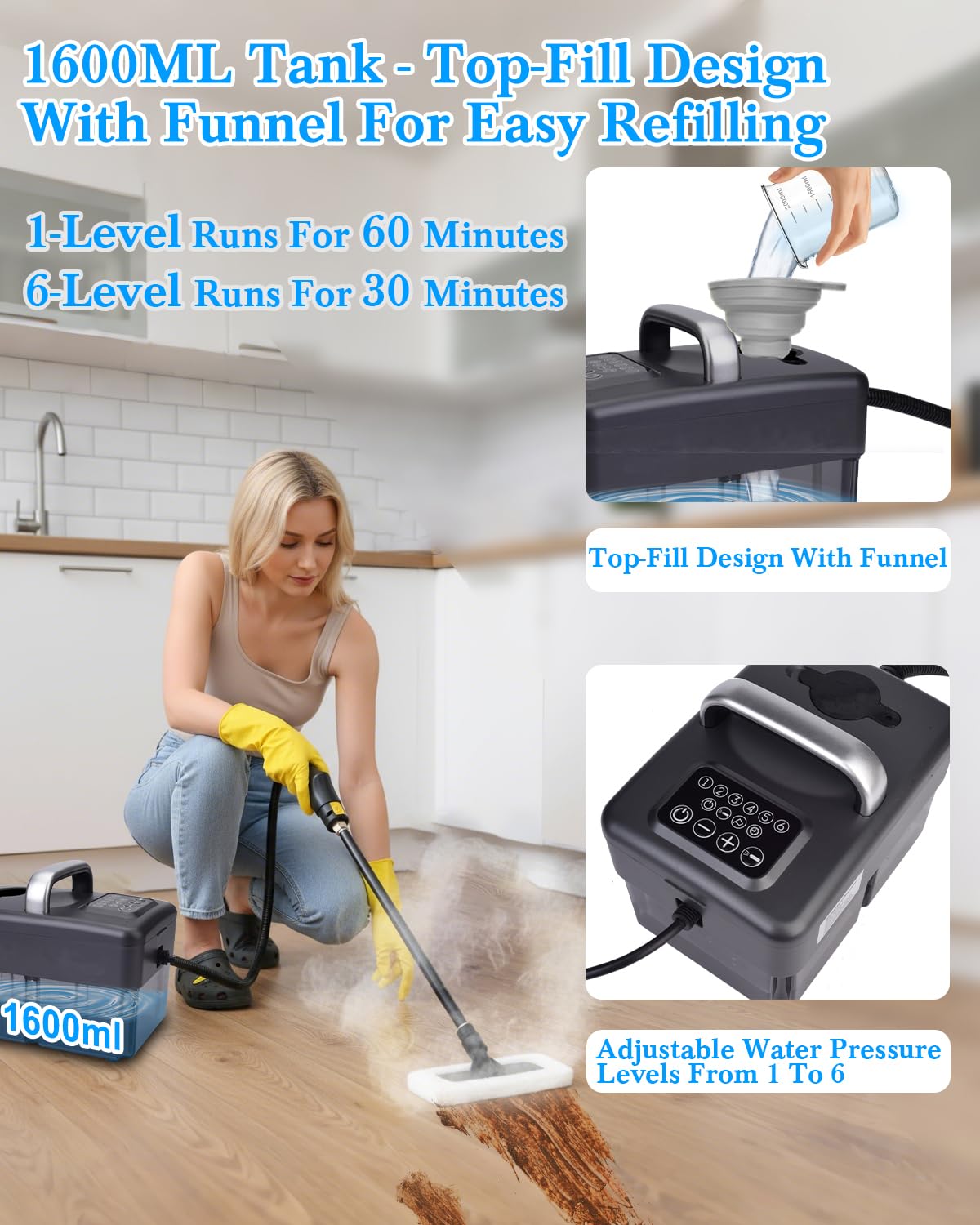Steam Cleaner for Home - 1600ML Water Tank 15s Heat-Up Portable Steamer for Cleaning, 6 Level Adjustable, 2500W, 45PSI, 250°F Steam, Handheld Steam Cleaner for Car Detailing, Grease, Tile,Grout 🍁 All In One Marketplace Canada