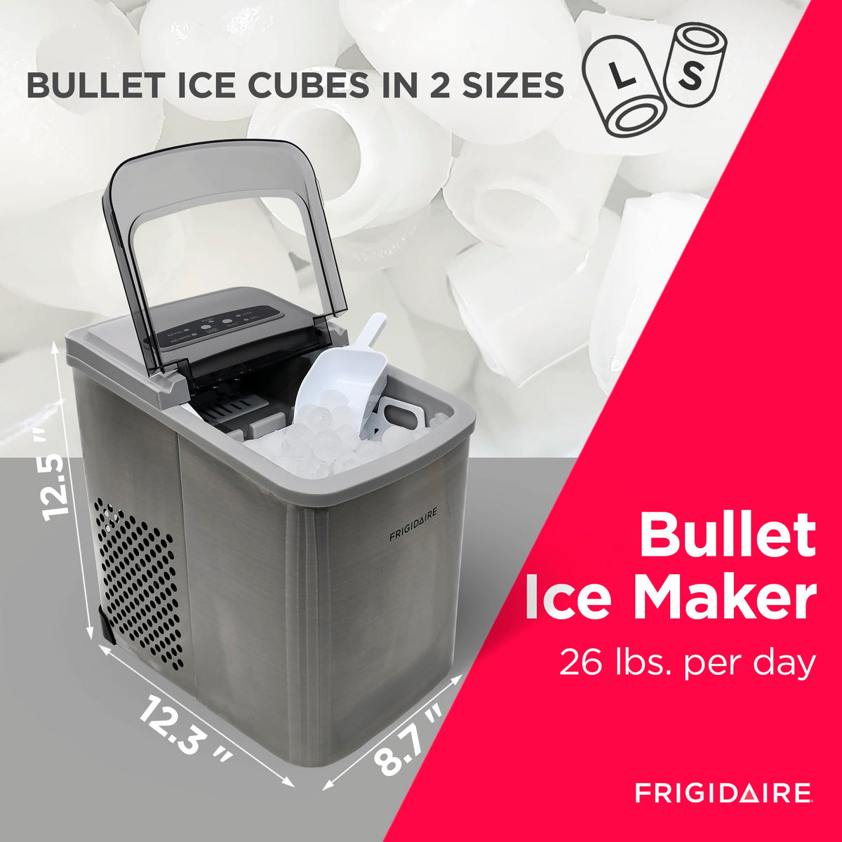 Frigidaire 26 Lbs per Day Portable Compact Maker, Ice Making Machine, Stainless, Medium 🍁 All In One Marketplace Canada