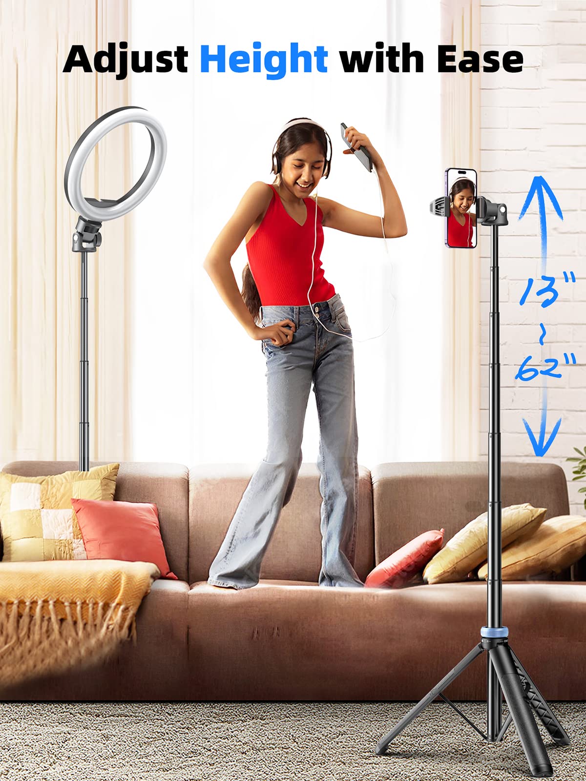 Kaiess 62" Phone Tripod, Selfie Stick Tripod & Phone Tripod Stand with Remote, Cell Phone Tripod for iPhone, Extendable Travel Tripod Compatible with iPhone/Android/Camera 🍁 All In One Marketplace Canada