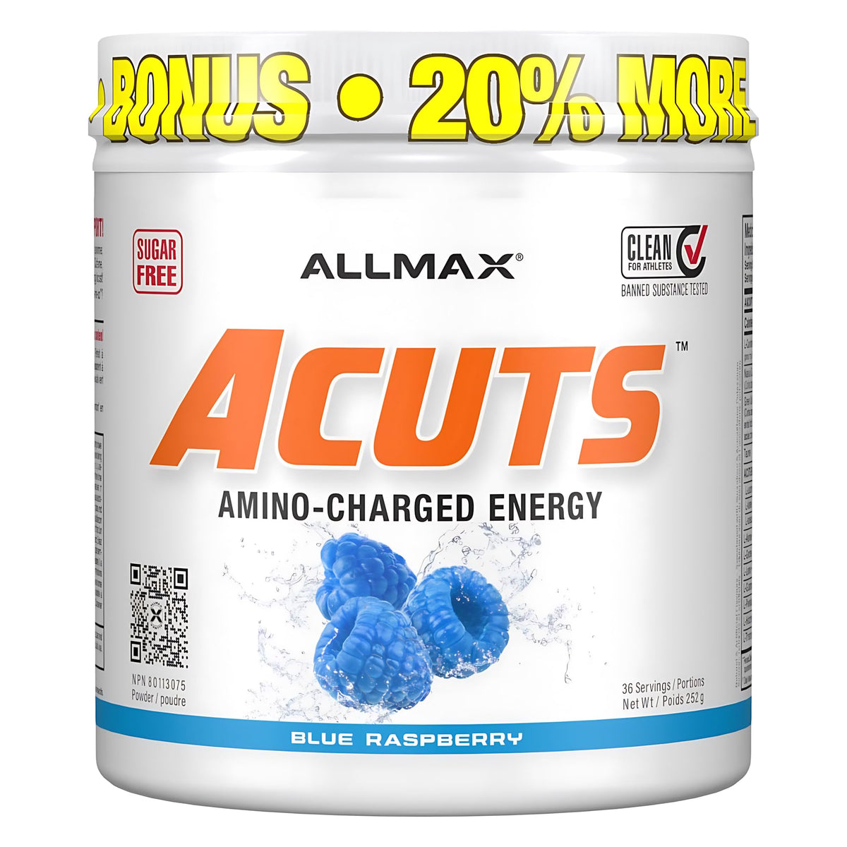 ALLMAX ACUTS Amino Energy Powder with Amino Acids Supplement, Blue Raspberry, 36 Servings, Caffeine, Green Coffee Extract, 2000 mg Taurine, L-Carnitine, Sugar Free, Gluten & Dye Free, Amino Acid Drink 🍁 All In One Marketplace Canada