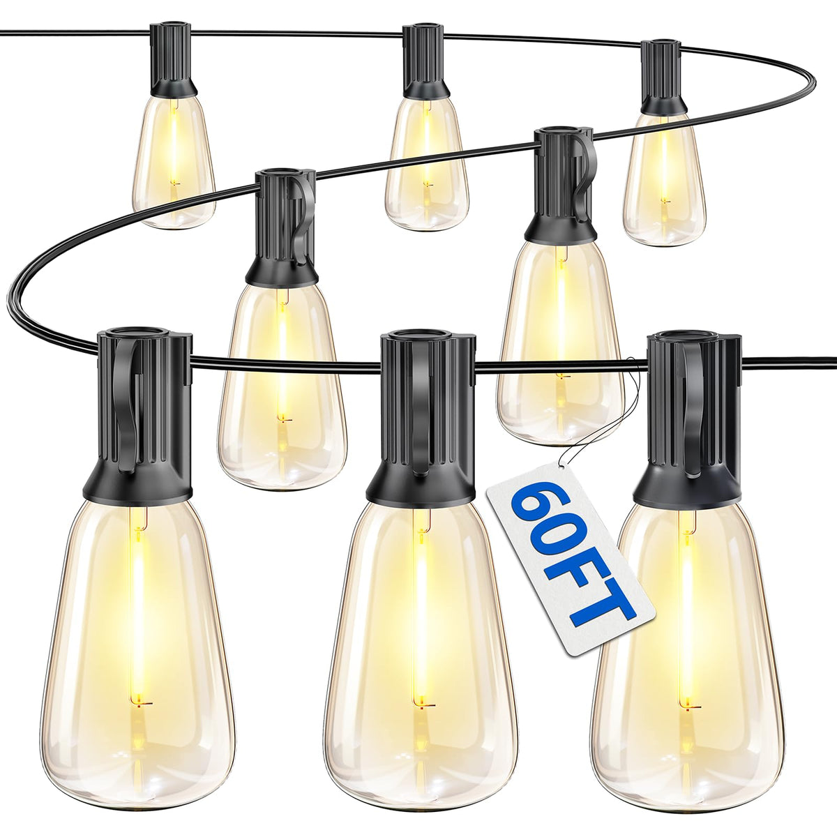 VIPAR Outdoor String Lights 60FT LED Patio Lights Waterproof with 28 Shatterproof ST38 Edison Bulbs Outside Hanging Light Dimmable Connectable for Porch, Deck, Garden, Backyard, Balcony, Decor, 2700K 🍁 All In One Marketplace Canada