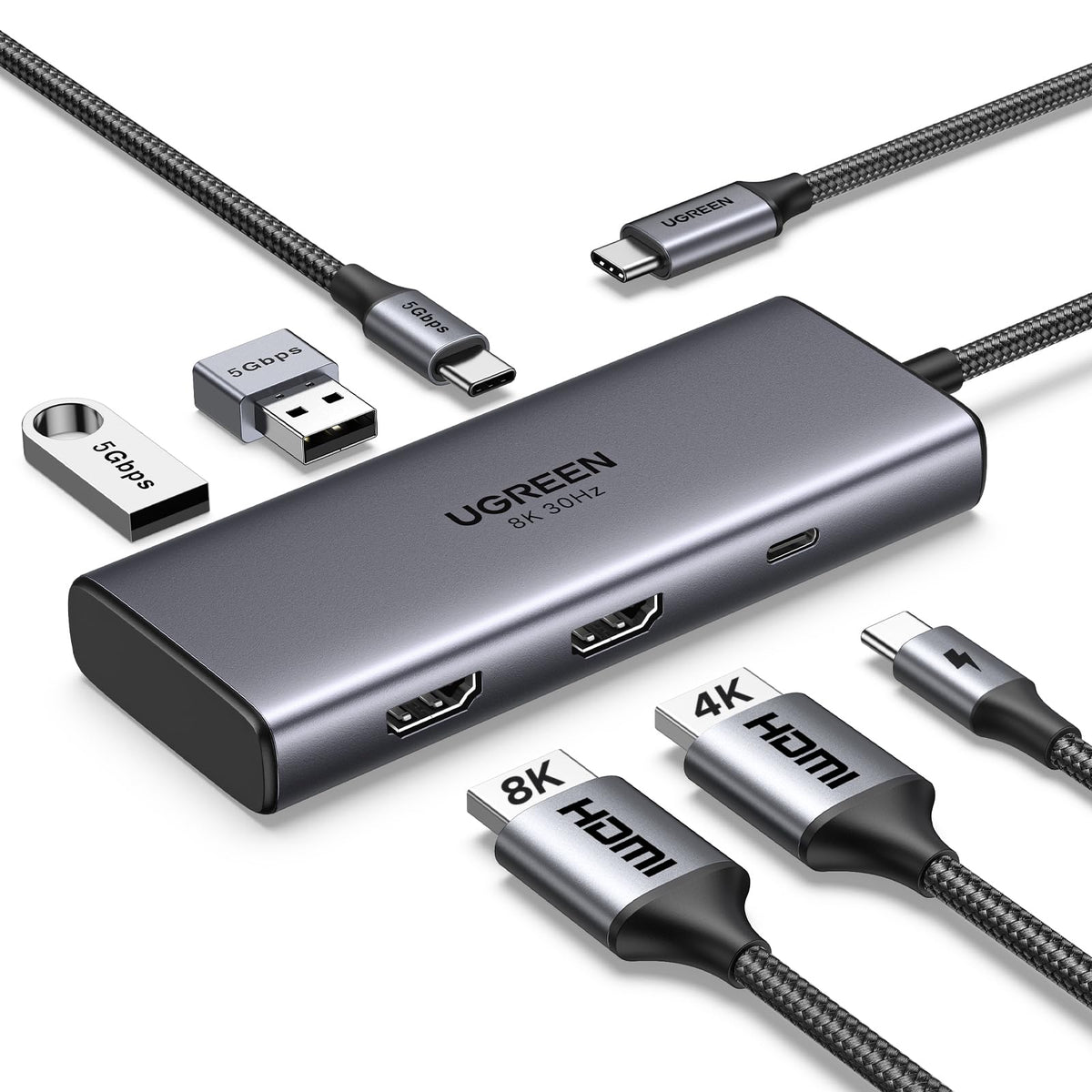 UGREEN 6 in 1 Docking Station for Laptop Dual Monitor, Dual 4K@60Hz Single 8K@30Hz, 85W Fast Charging, 2 USB A&USB C Data Ports 5Gbps, USB C Dock Compatible with MacBook Air/Pro, HP, ASUS, XPS13/15 🍁 All In One Marketplace Canada