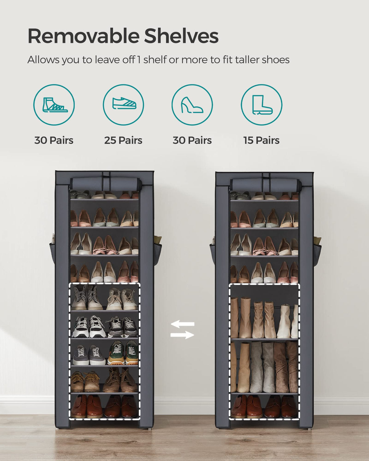 SONGMICS 10-Tier Shoe Rack, Shoe Storage Organizer Cabinet with Dustproof Cover, Free-Standing, for Closet, Entryway, Hold 27-35 Pairs, for Sneakers, High Heels, Gray URXJ10G01 🍁 All In One Marketplace Canada
