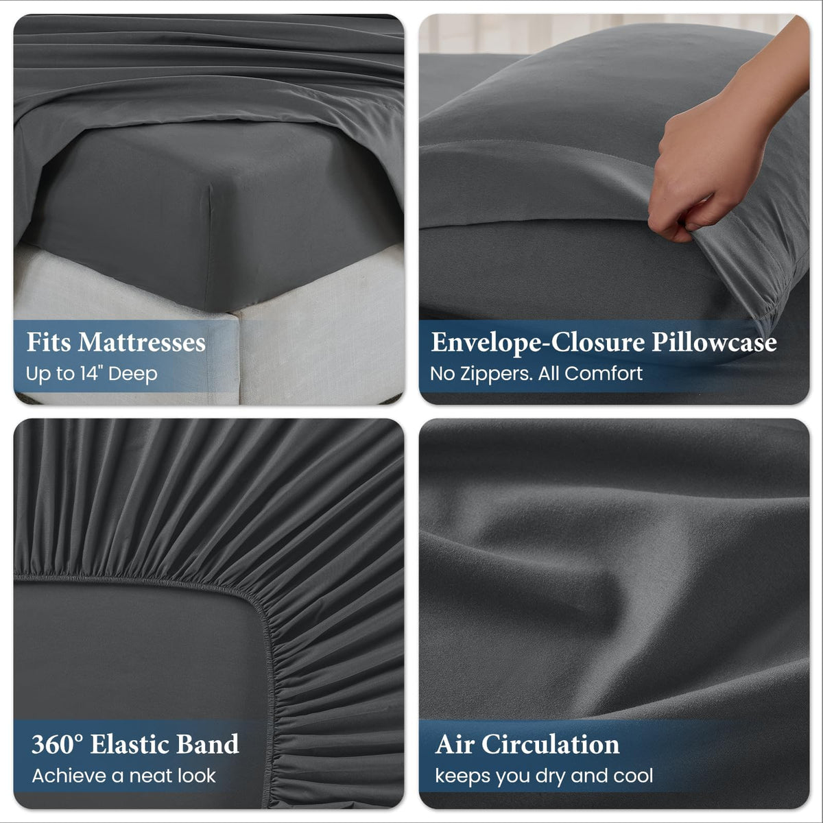 JOLLYVOGUE Queen Size Bed Sheet Set - 4 Piece Bed Sheets Set with Deep Pocket - Soft Breathable & Cooling - Resists Shrinkage & Fading Draps Queen - Easy Care (Dark Grey) 🍁 All In One Marketplace Canada